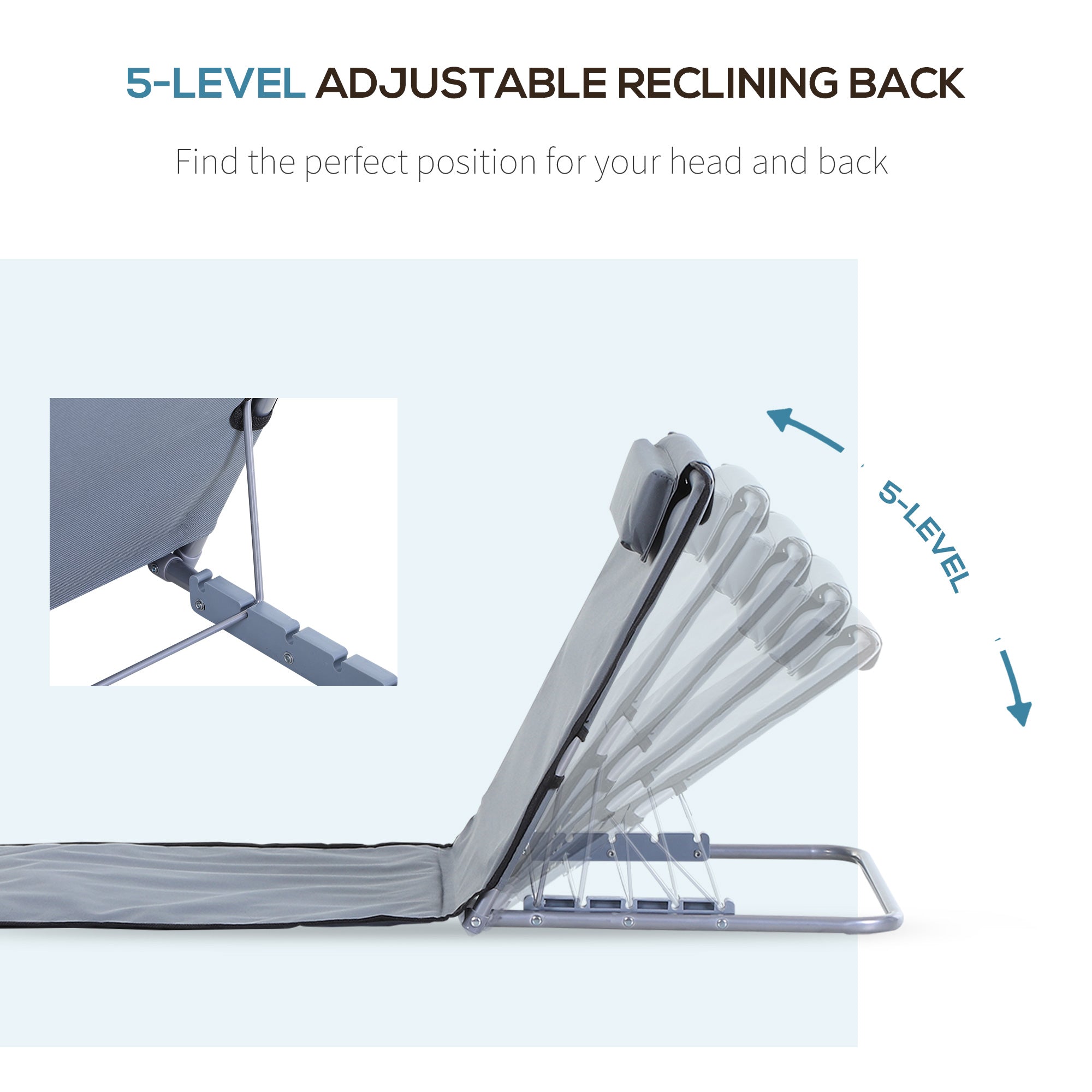 Outsunny 2 Pieces Outdoor Beach Lounge Chair, Patio Steel Folding Chaise Lounge Set w/ Pillow for Sunbath, Snap, Grey