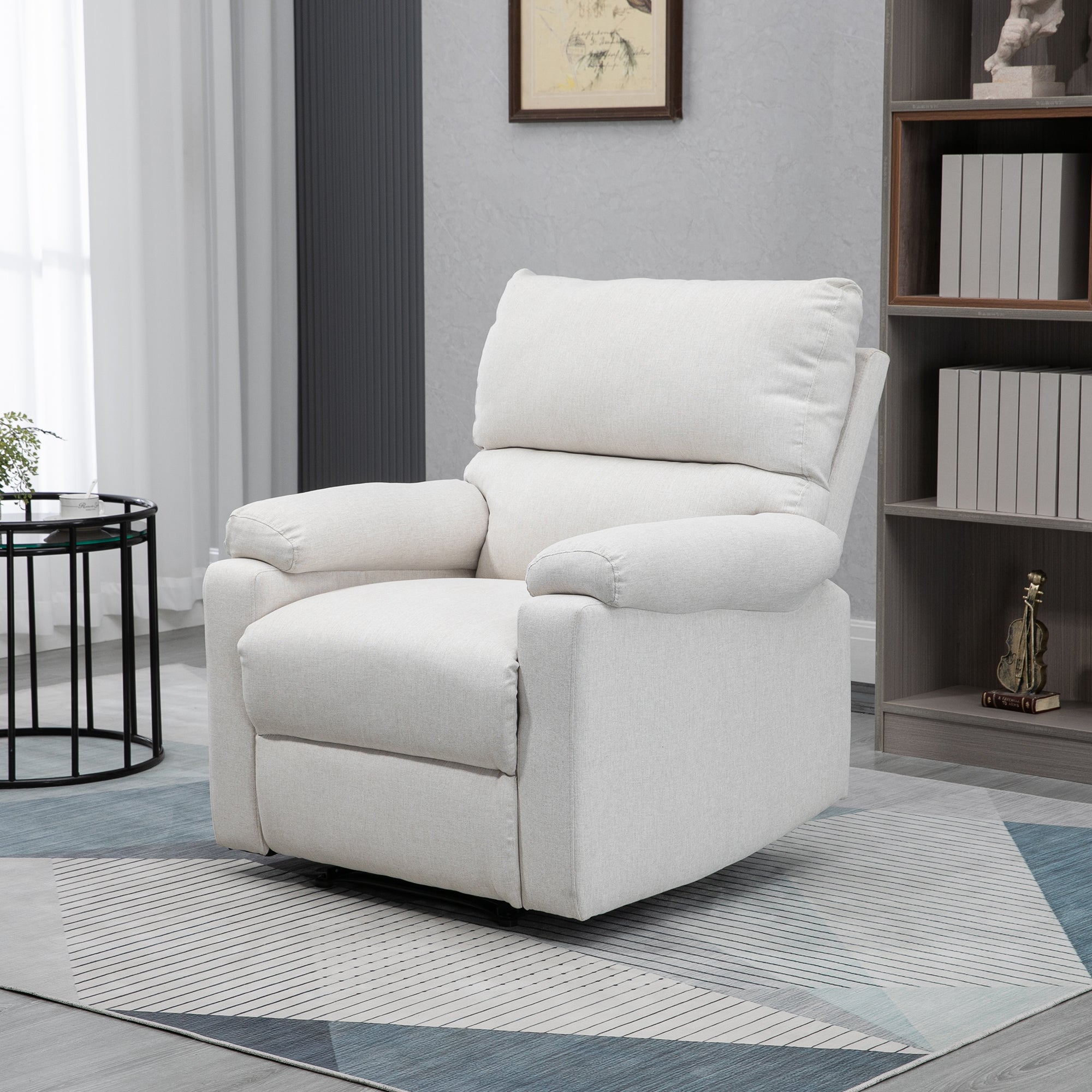 HOMCOM Reclining Chair, Manual Recliner Chair with Padded Seat, Footrest for Living Room, Study, Bedroom, Cream White