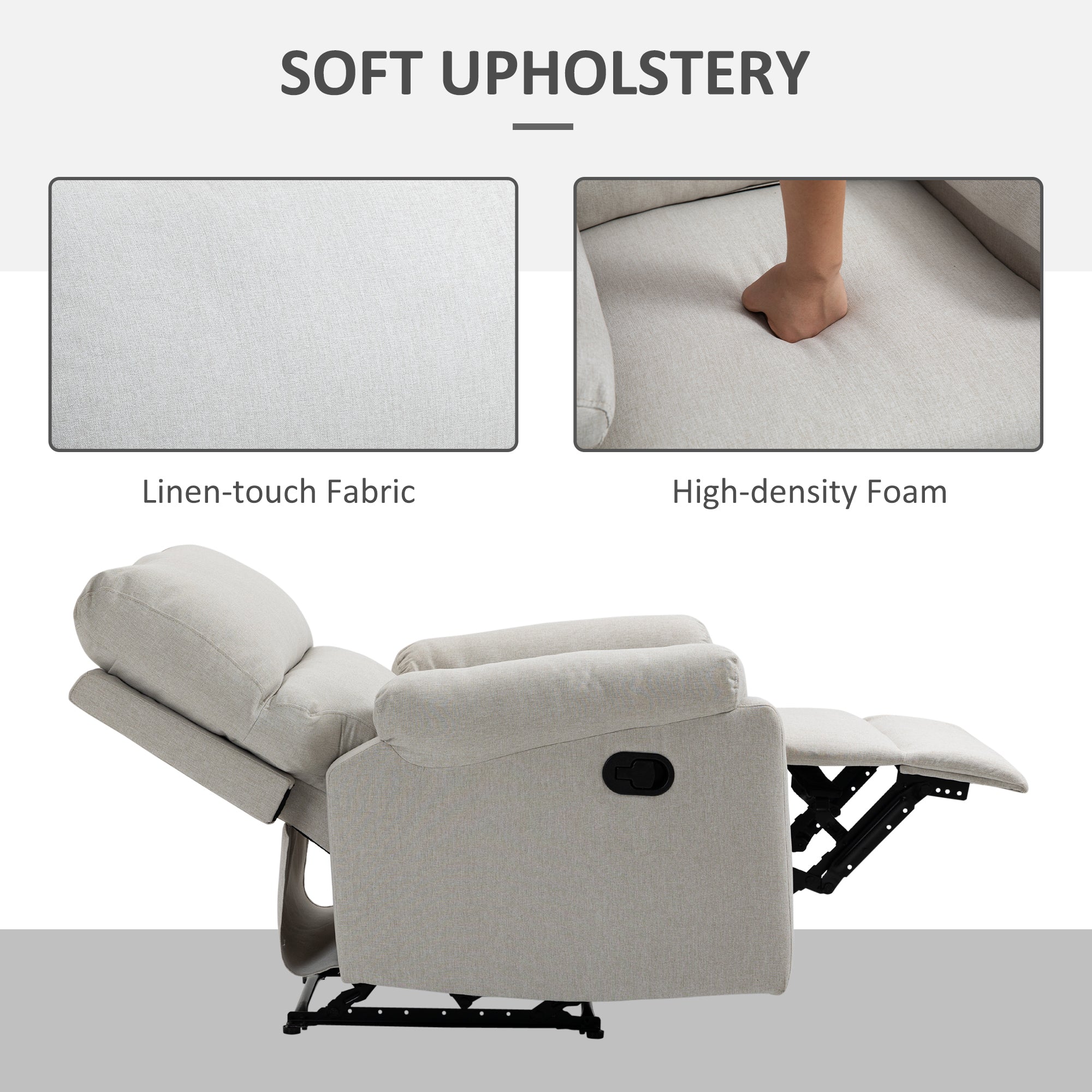 HOMCOM Reclining Chair, Manual Recliner Chair with Padded Seat, Footrest for Living Room, Study, Bedroom, Cream White