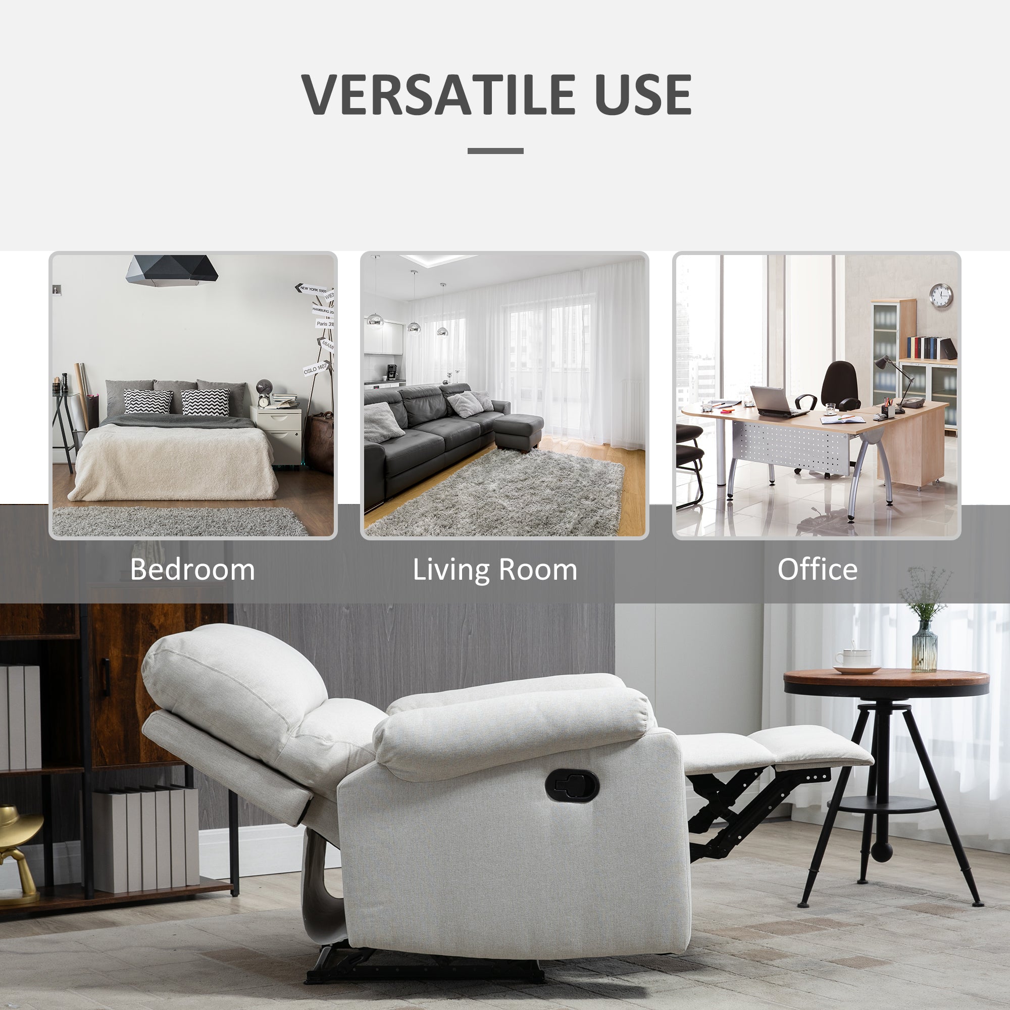 HOMCOM Reclining Chair, Manual Recliner Chair with Padded Seat, Footrest for Living Room, Study, Bedroom, Cream White