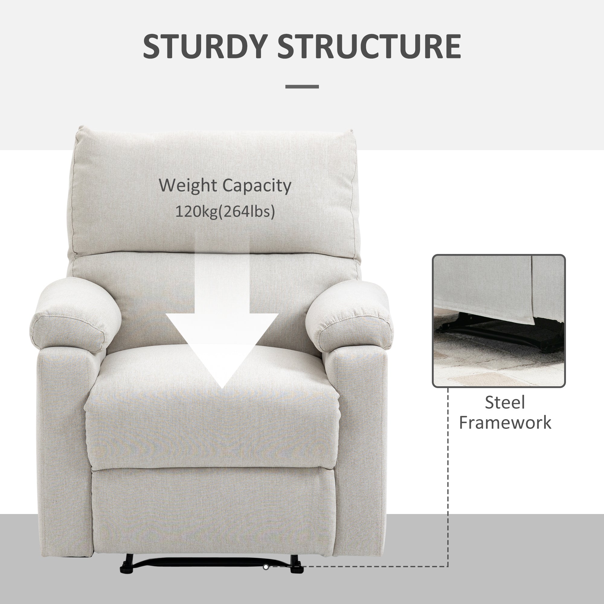 HOMCOM Reclining Chair, Manual Recliner Chair with Padded Seat, Footrest for Living Room, Study, Bedroom, Cream White