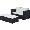 Outsunny 2 Pieces Wicker Patio Furniture Set with Double Ottoman, Outdoor PE Rattan Conversation Set with Loveseat and Two Seat Ottoman, Cream White