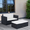 Outsunny 2 Pieces Wicker Patio Furniture Set with Double Ottoman, Outdoor PE Rattan Conversation Set with Loveseat and Two Seat Ottoman, Cream White