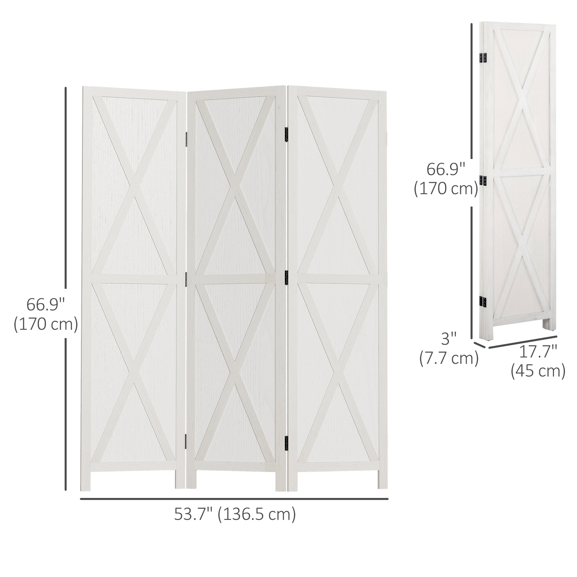 HOMCOM 3 Panel Room Divider, 5.6 Ft Folding Privacy Screen, Freestanding Wooden Wall Partition for Bedroom, Office, White