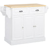 HOMCOM Kitchen Island on Wheels, Rolling Kitchen Cart with Rubber Wood Top, Towel Rack, Spice Rack, Storage Drawer and Cabinet, White