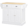 HOMCOM Kitchen Island on Wheels, Rolling Kitchen Cart with Rubber Wood Top, Towel Rack, Spice Rack, Storage Drawer and Cabinet, White