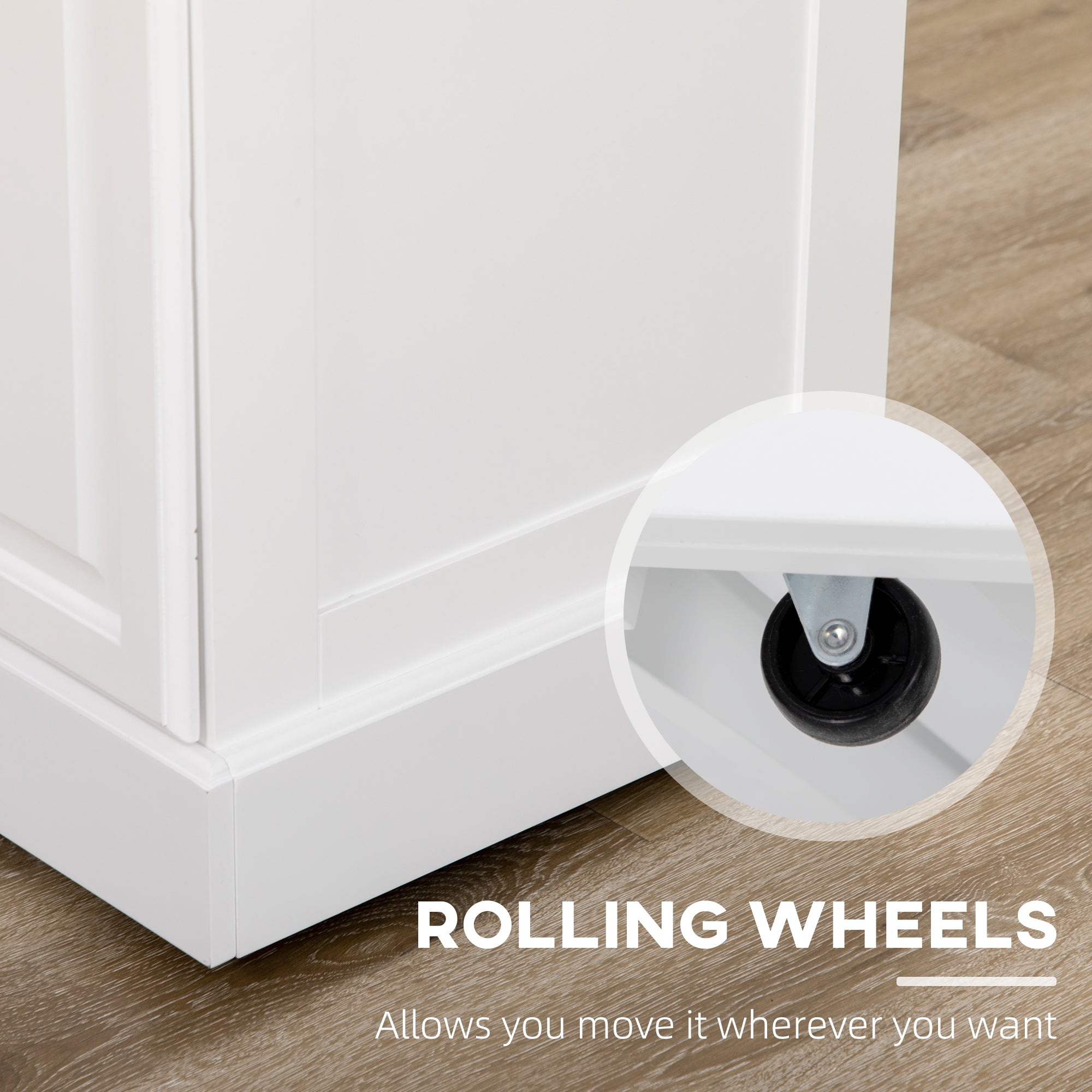 HOMCOM Kitchen Island on Wheels, Rolling Kitchen Cart with Rubber Wood Top, Towel Rack, Spice Rack, Storage Drawer and Cabinet, White