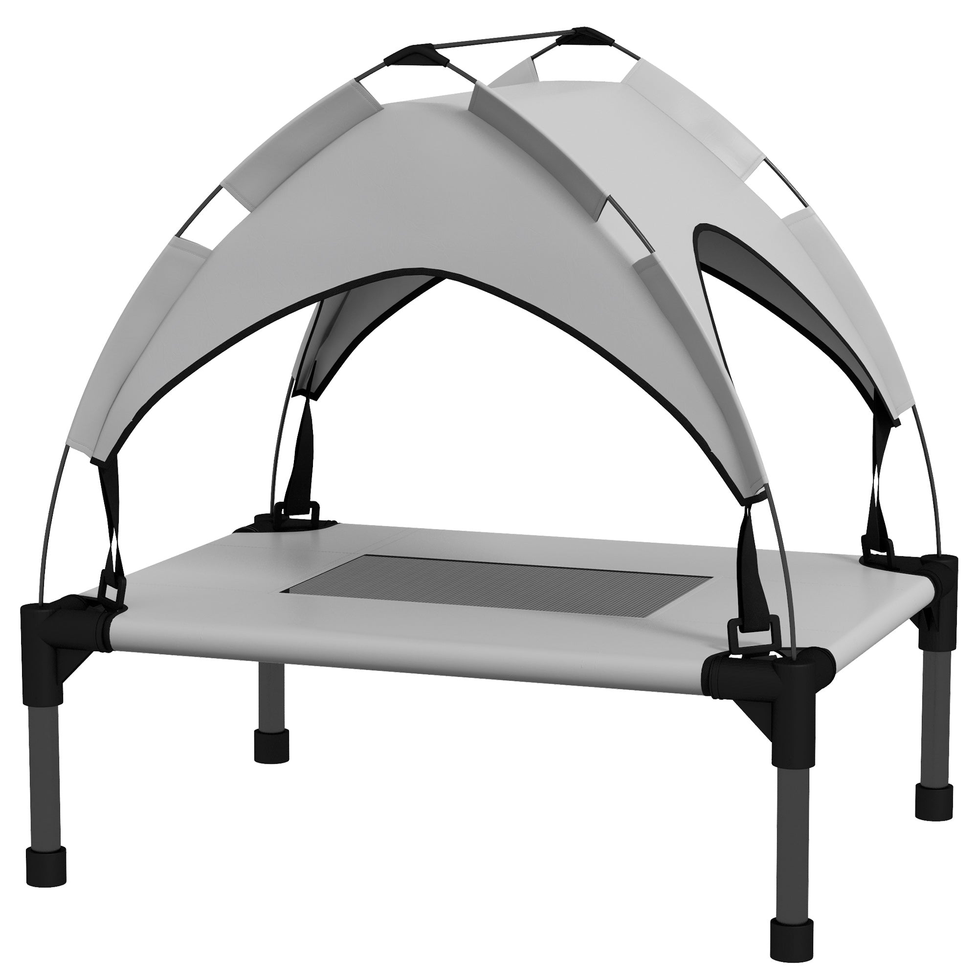 PawHut Cooling Raised Dog Bed, Elevated Pet Bed with Breathable Mesh, UV Protection Canopy, Foot Pads, for Indoor Outdoor, Mini, Small Dog, 61 x 46 x 63cm - Light Grey
