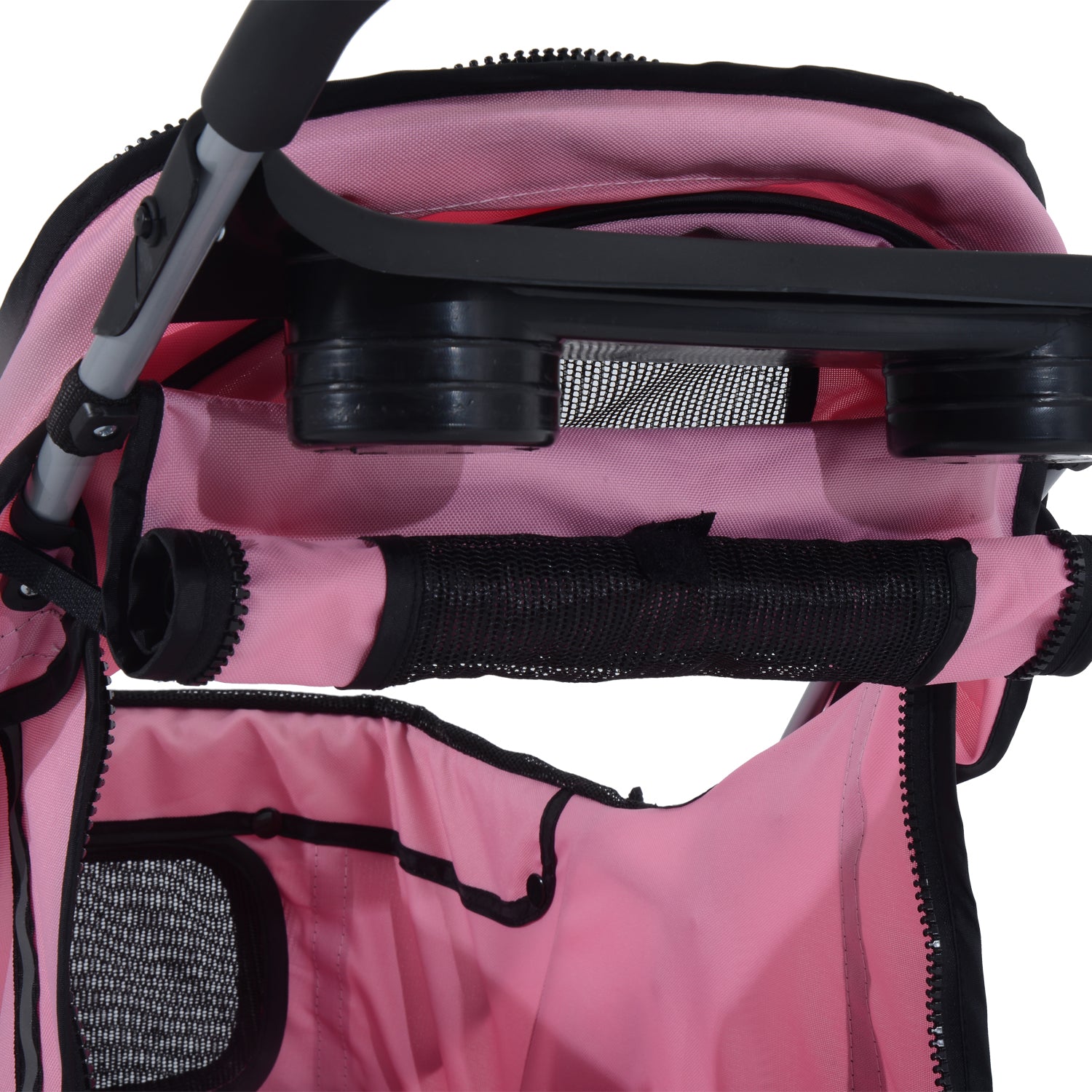 PawHut Dog Stroller, 3 Wheels Foldable Cat Dog Pram with Cup Holder, Storage Basket, Pet Stroller for Small Miniature Dogs, Pink