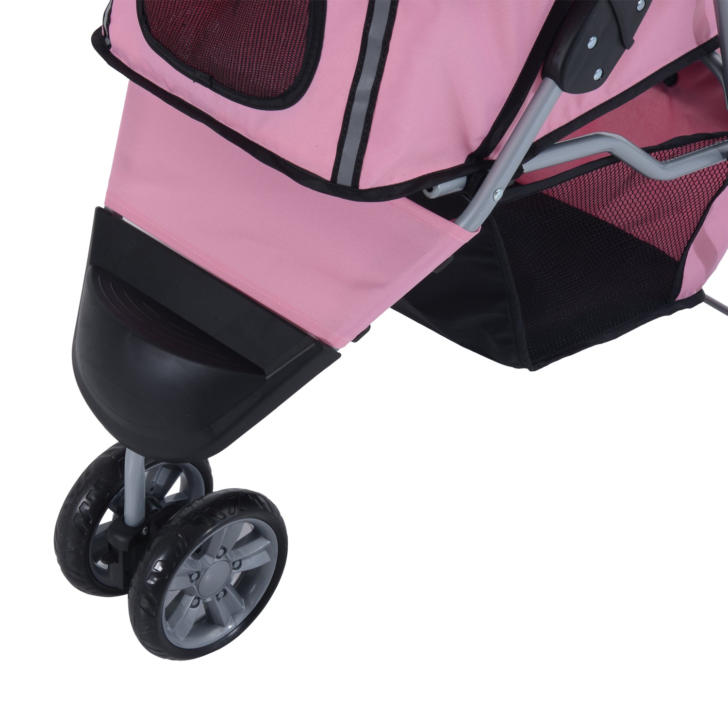 PawHut Dog Stroller, 3 Wheels Foldable Cat Dog Pram with Cup Holder, Storage Basket, Pet Stroller for Small Miniature Dogs, Pink