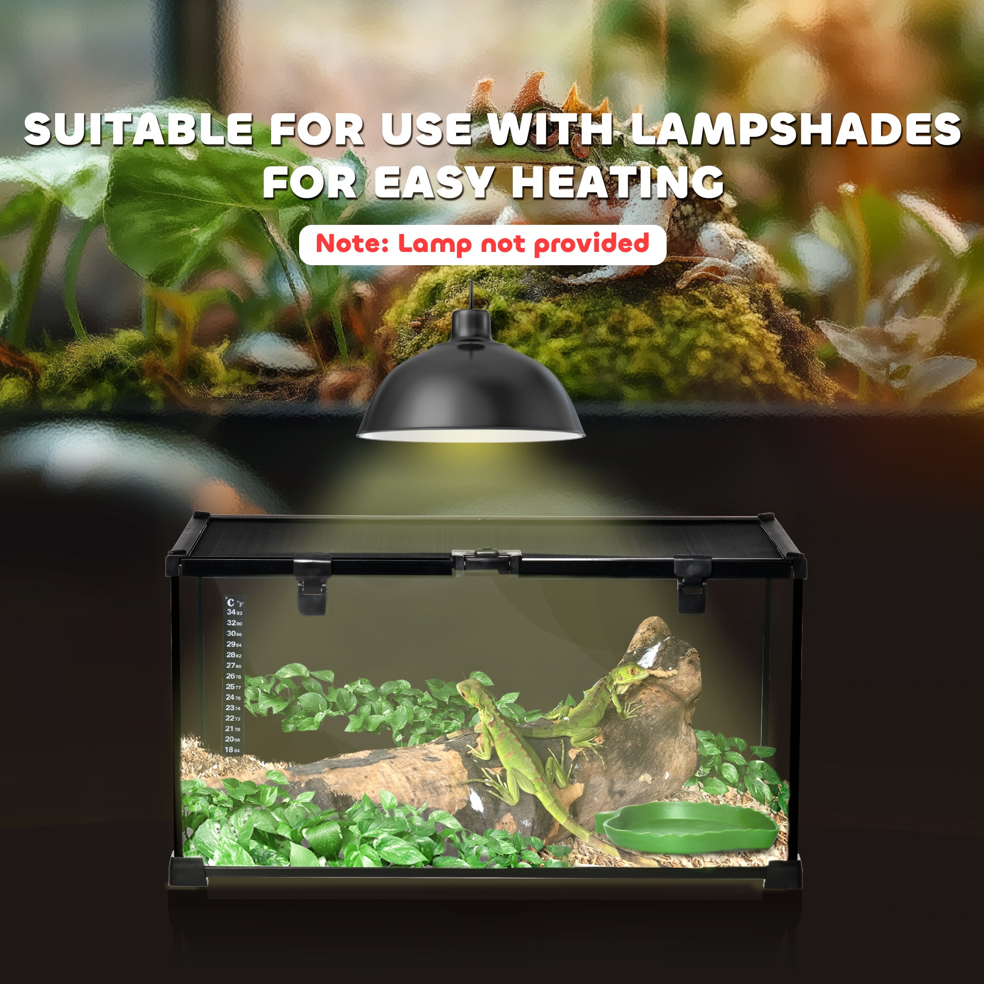 PawHut Glass Reptile Terrarium, Jumping Spider Enclosure with Thermometer, Water Basin, Full View Visually for Lizards, Horned Frogs, Snakes, Spiders - Black