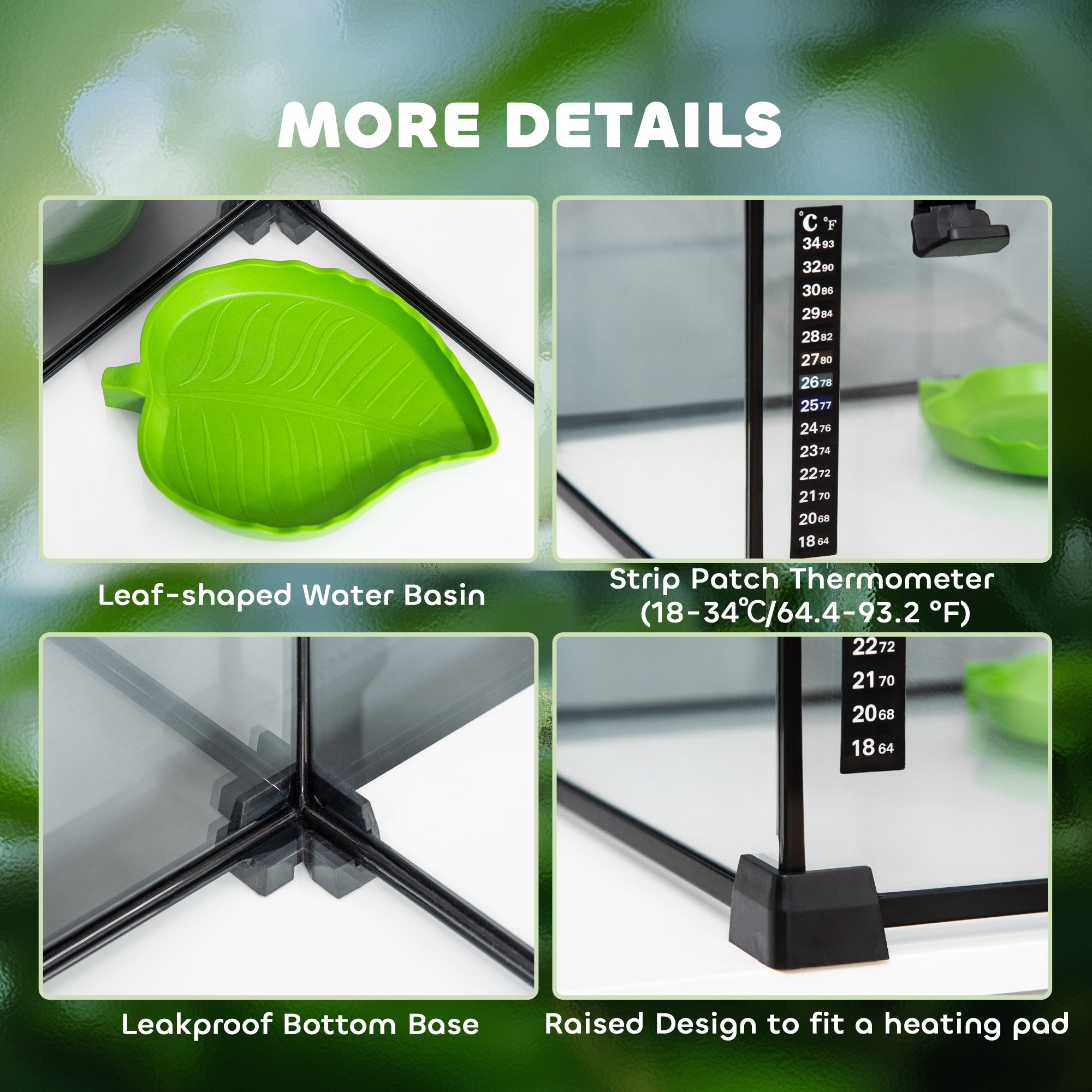 PawHut Glass Reptile Terrarium, Jumping Spider Enclosure with Thermometer, Water Basin, Full View Visually for Lizards, Horned Frogs, Snakes, Spiders - Black
