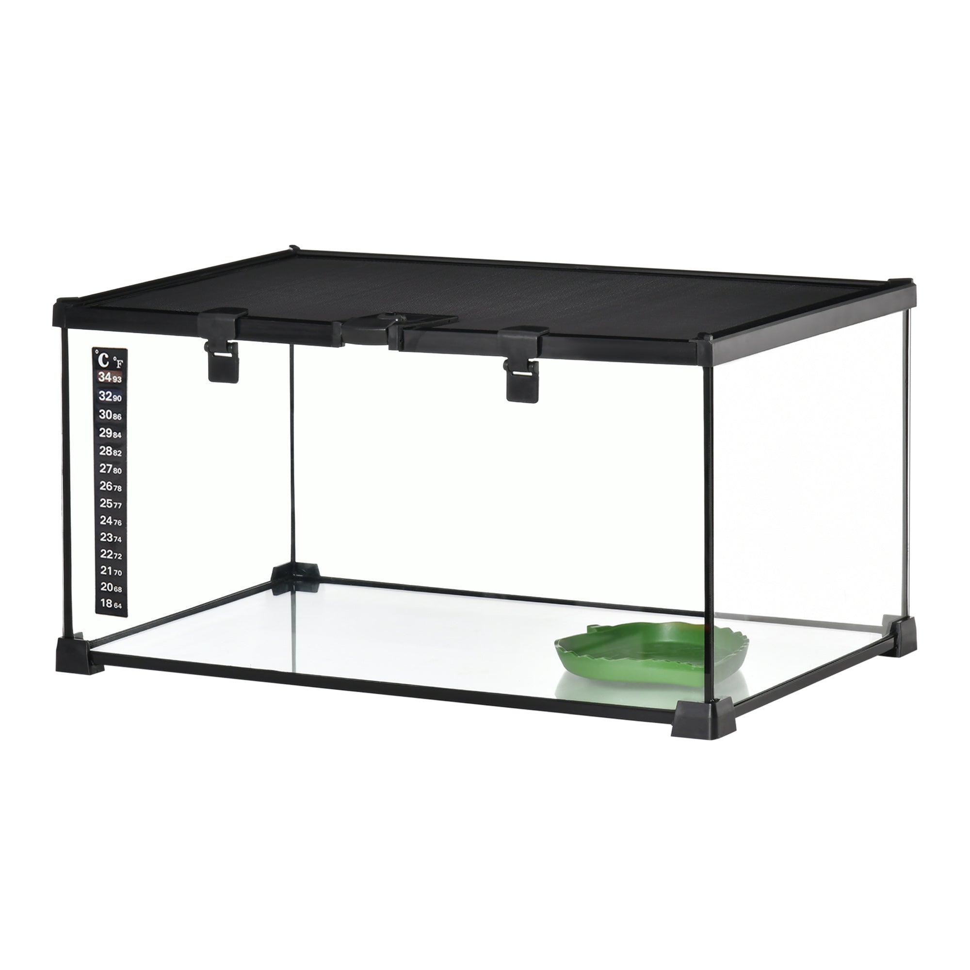PawHut Glass Reptile Terrarium Insect Breeding Tank Vivarium Habitats with Thermometer for Lizards, Horned Frogs, Snakes, Spiders - Medium 50 x 30 x 25cm