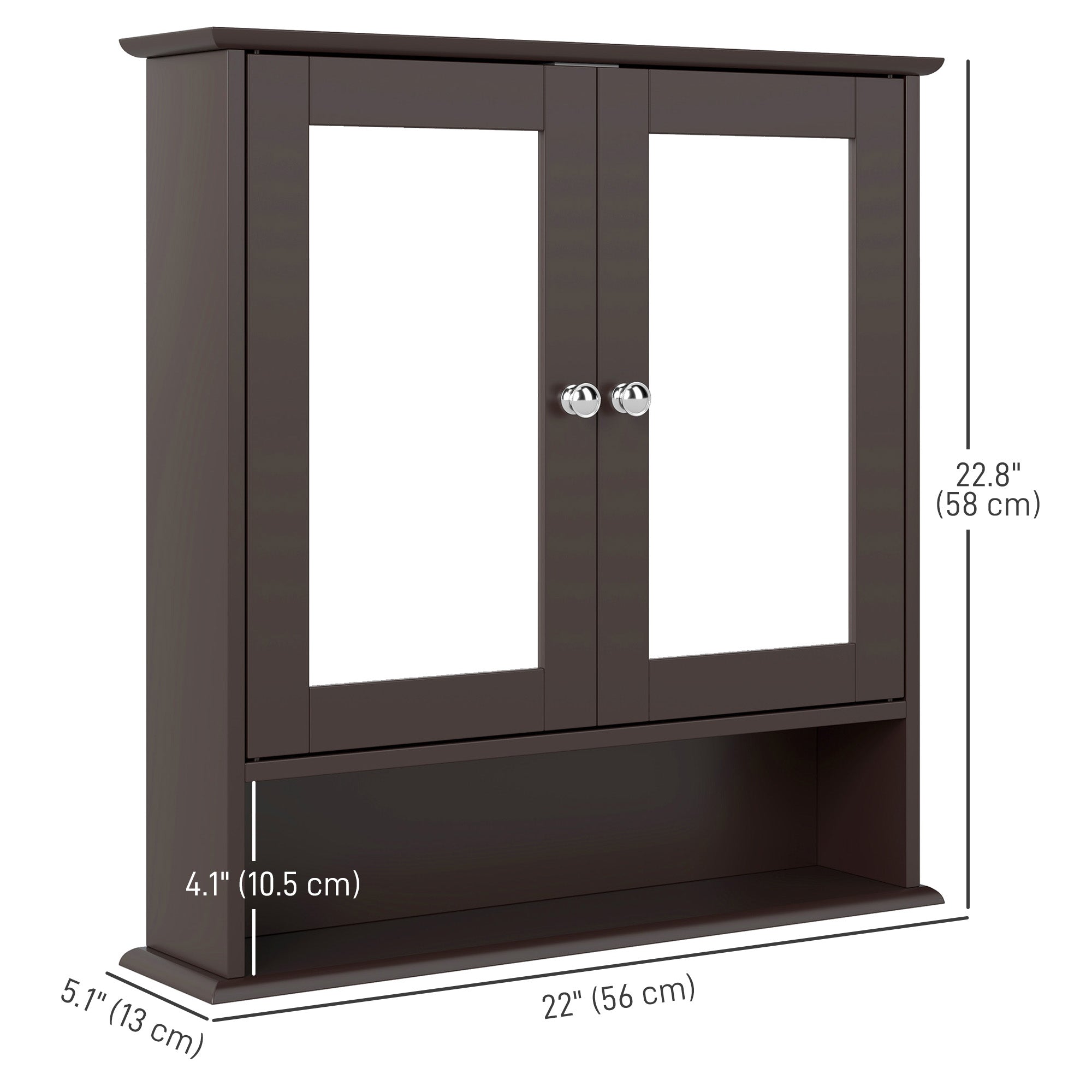kleankin Medicine Cabinet, Wall-Mounted Bathroom Mirror Cabinet with Double Doors, Open Shelf, and Adjustable Shelf, Modern Bathroom Wall Cabinet, Dark Brown