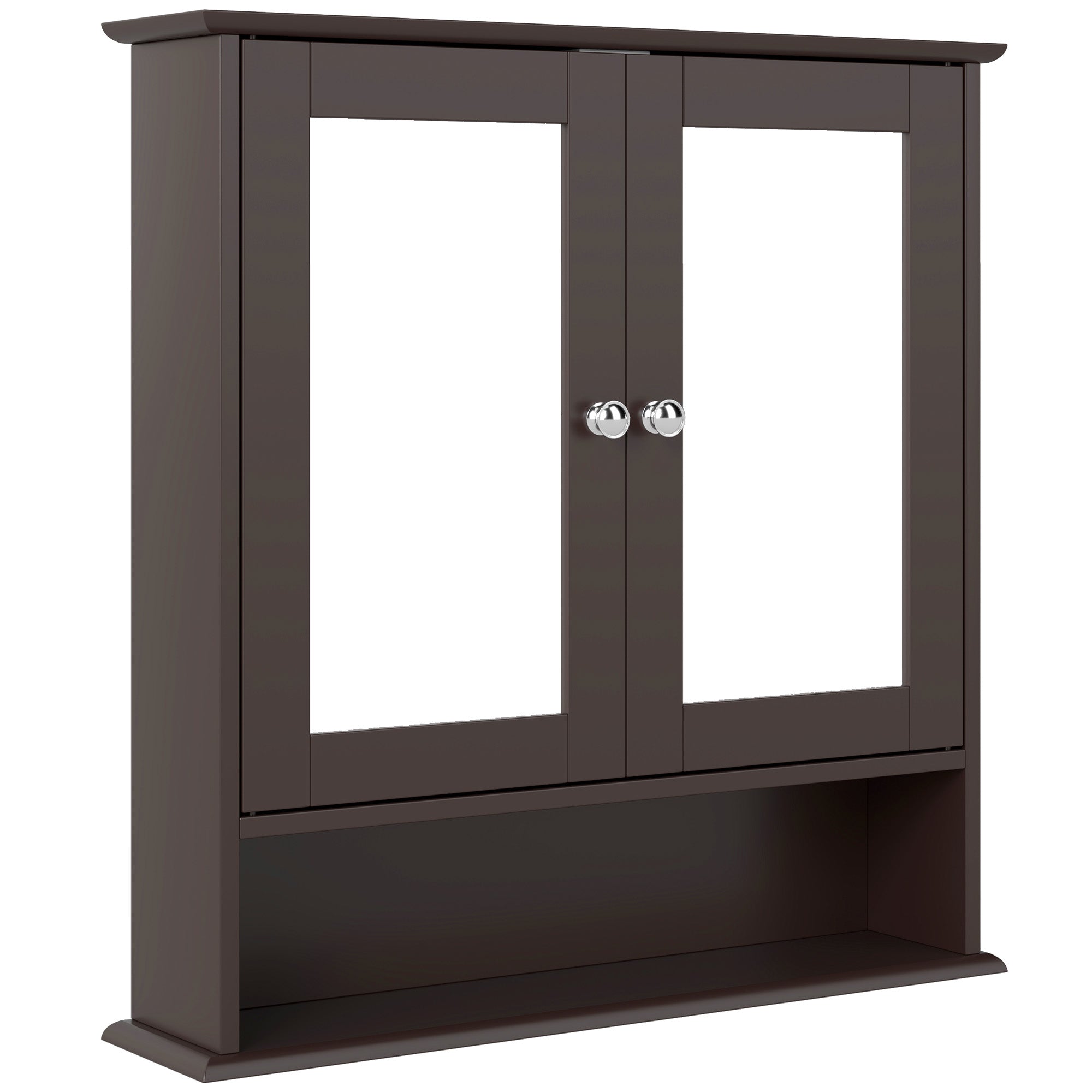kleankin Medicine Cabinet, Wall-Mounted Bathroom Mirror Cabinet with Double Doors, Open Shelf, and Adjustable Shelf, Modern Bathroom Wall Cabinet, Dark Brown