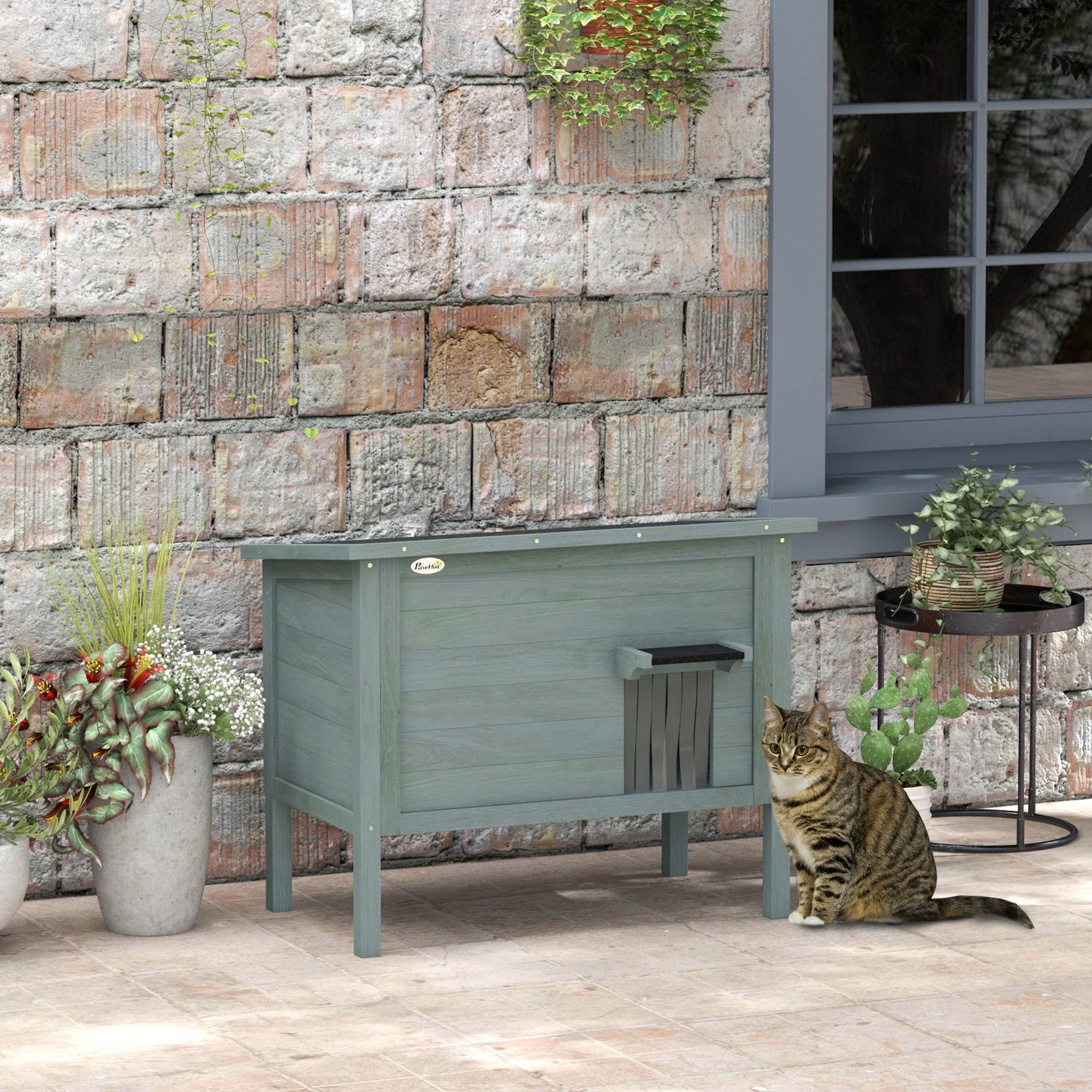 PawHut Outdoor Cat House, Feral Insulate Wooden Kitten House with Removable Floor, Water-Resistant Openable Roof, 85 x 50 x 68.5cm - Charcoal Grey