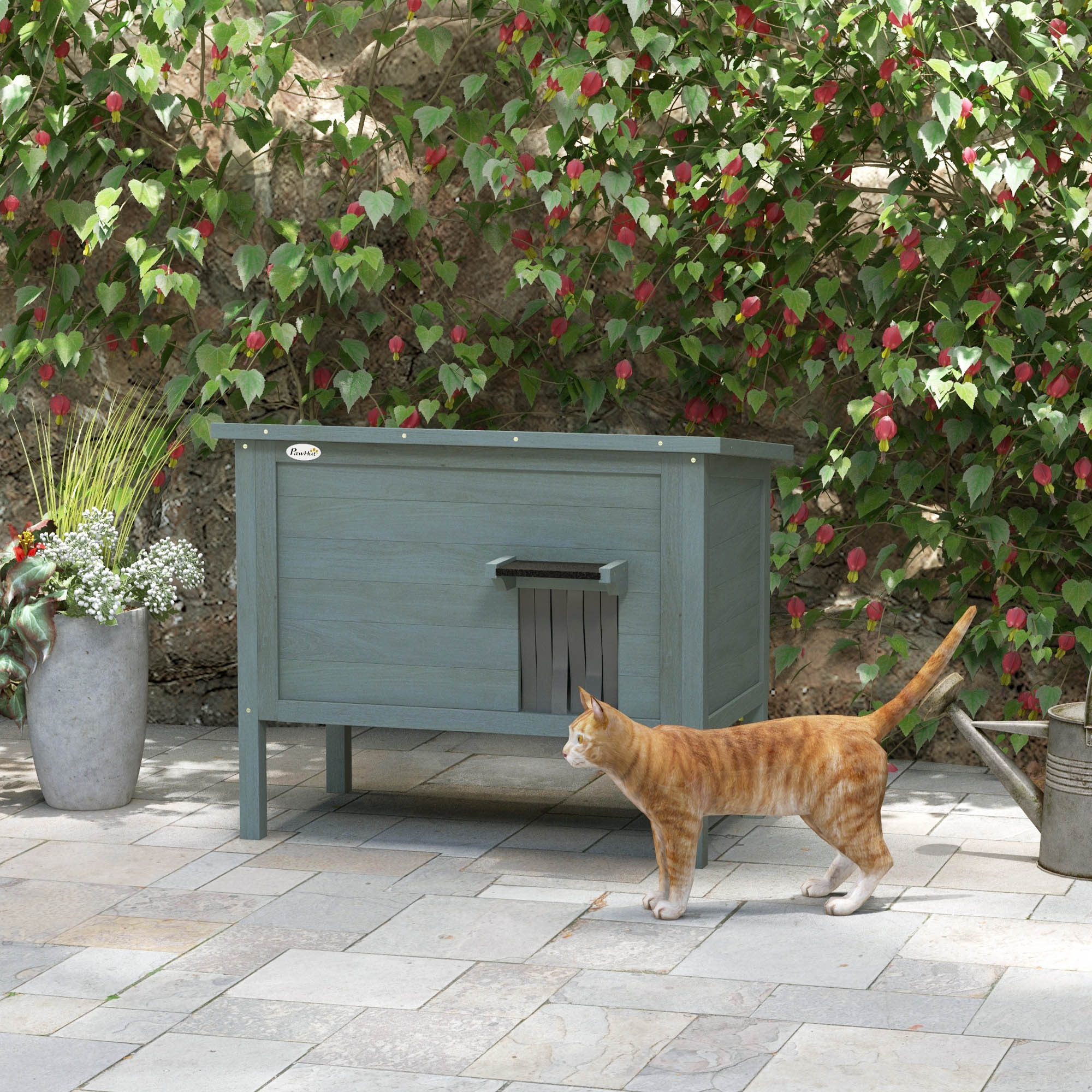 PawHut Outdoor Cat House, Feral Insulate Wooden Kitten House with Removable Floor, Water-Resistant Openable Roof, 85 x 50 x 68.5cm - Charcoal Grey