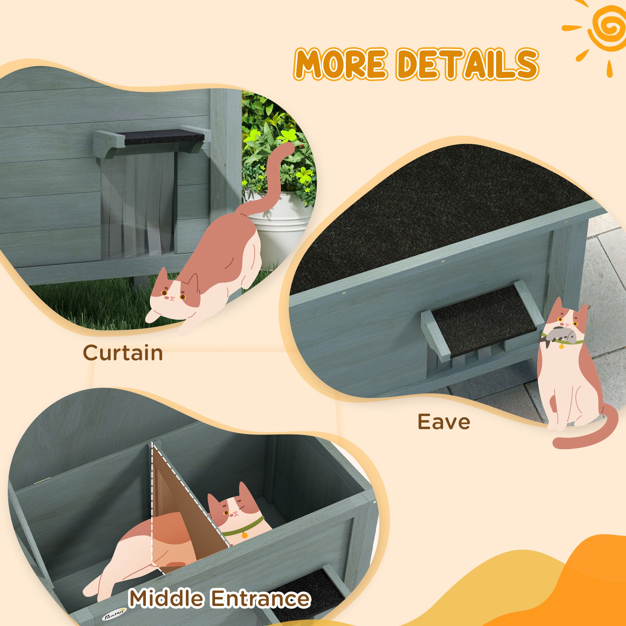 PawHut Outdoor Cat House, Feral Insulate Wooden Kitten House with Removable Floor, Water-Resistant Openable Roof, 85 x 50 x 68.5cm - Charcoal Grey