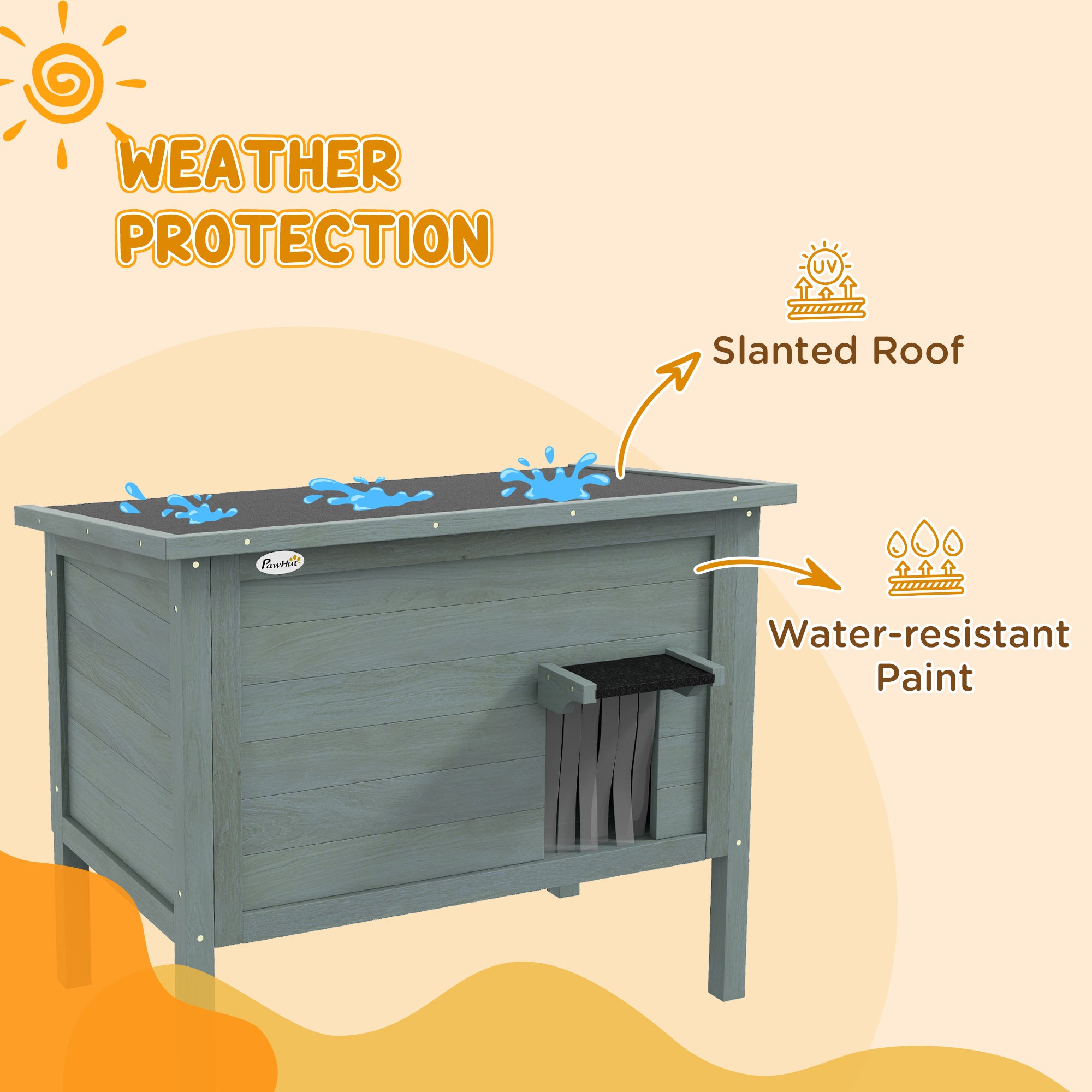 PawHut Outdoor Cat House, Feral Insulate Wooden Kitten House with Removable Floor, Water-Resistant Openable Roof, 85 x 50 x 68.5cm - Charcoal Grey