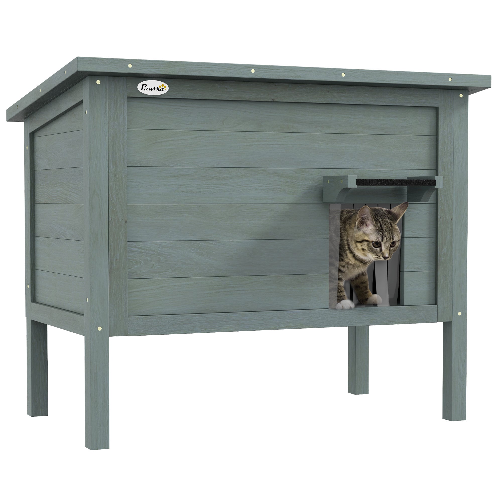 PawHut Outdoor Cat House, Feral Insulate Wooden Kitten House with Removable Floor, Water-Resistant Openable Roof, 85 x 50 x 68.5cm - Charcoal Grey