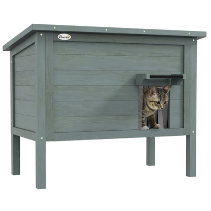 PawHut Outdoor Cat House, Feral Insulate Wooden Kitten House with Removable Floor, Water-Resistant Openable Roof, 85 x 50 x 68.5cm - Charcoal Grey