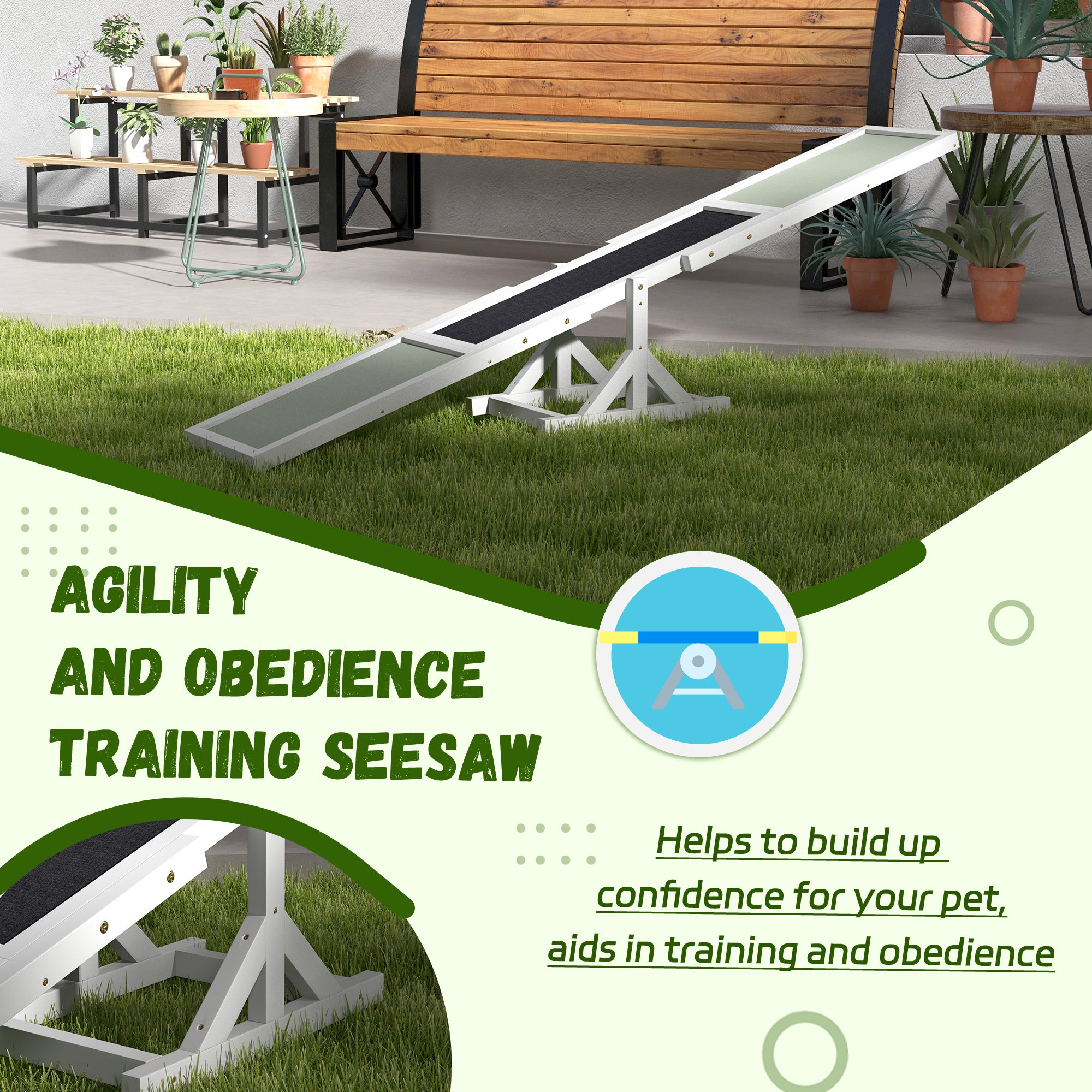 PawHut Wood Pet Seesaw Platform Dog Agility Training Equipment Run Game Toy Weather Resistant Pet Supplies White