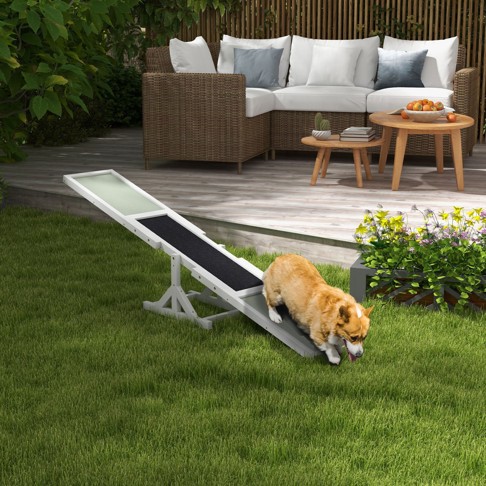 PawHut Wooden Pet Seesaw for Big Dogs, Agility Training Equipment for Dogs with Anti-Slip surface, 180 x 30 x 30cm - White