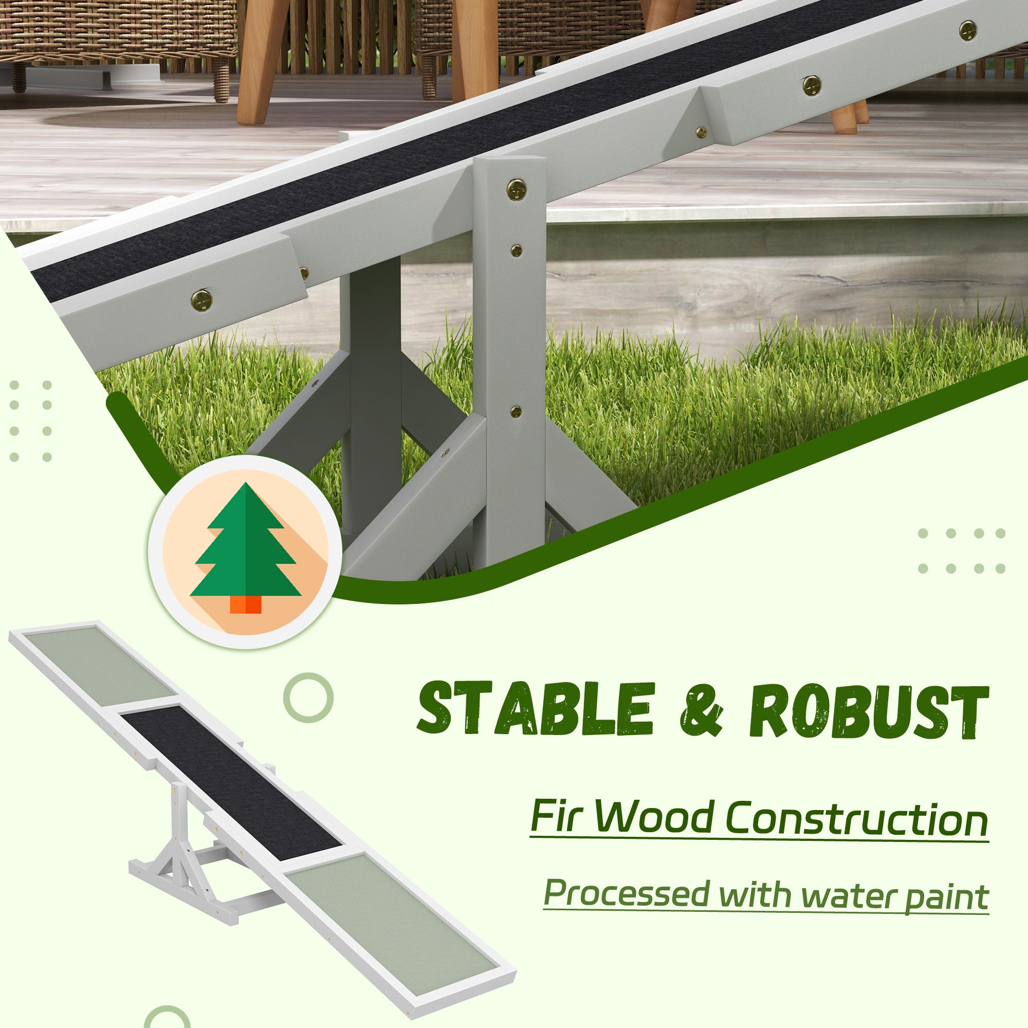 PawHut Wooden Pet Seesaw for Big Dogs, Agility Training Equipment for Dogs with Anti-Slip surface, 180 x 30 x 30cm - White
