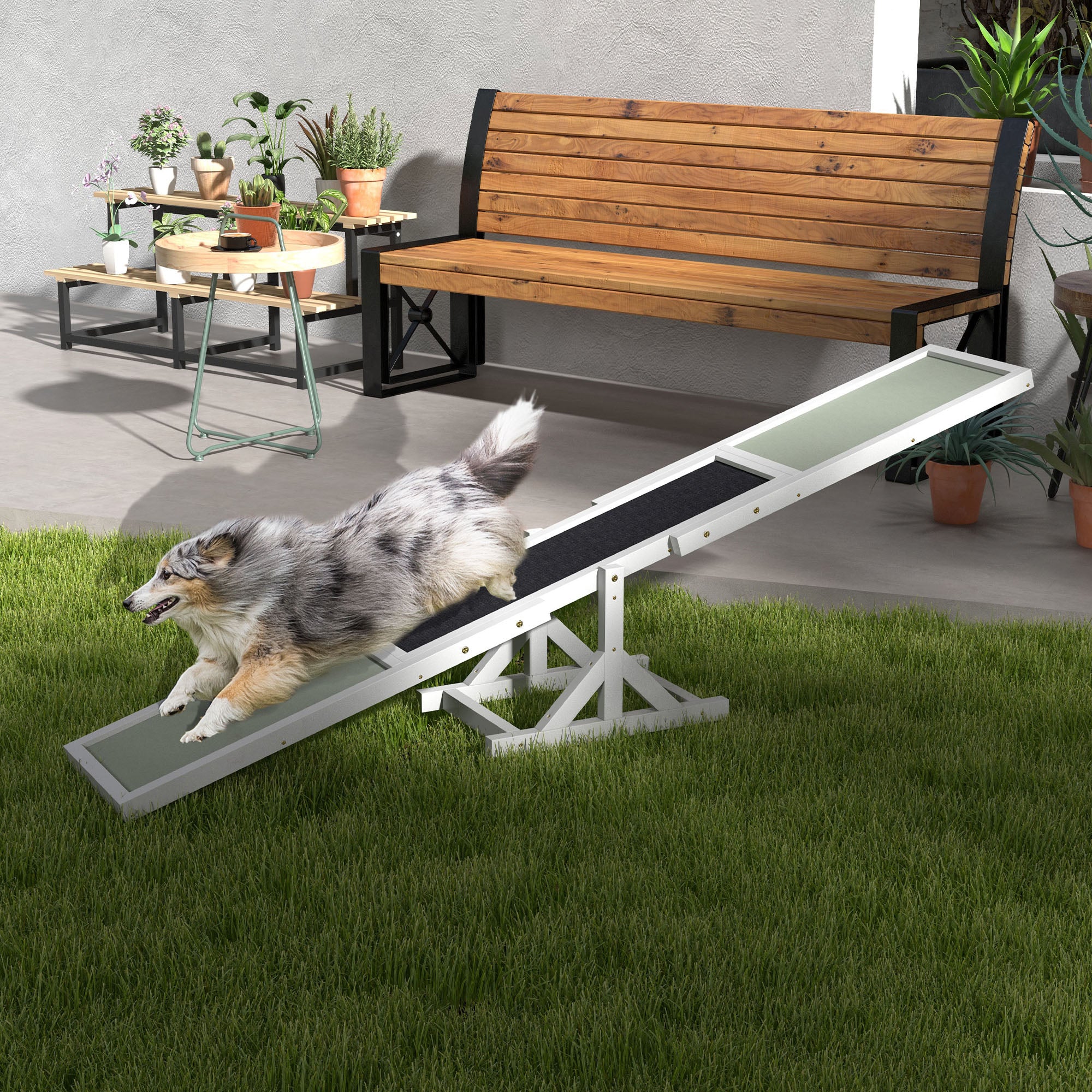 PawHut Wood Pet Seesaw Platform Dog Agility Training Equipment Run Game Toy Weather Resistant Pet Supplies White