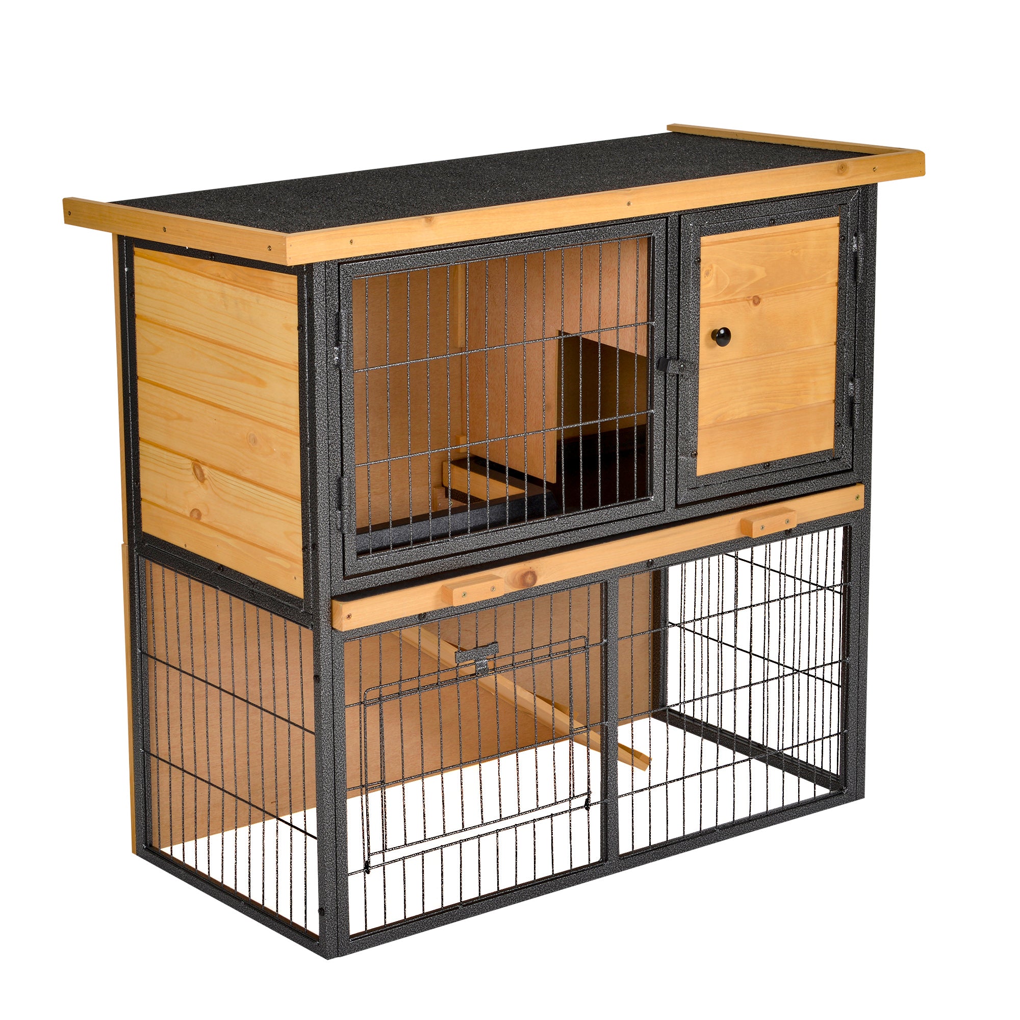 PawHut Rabbit Hutch Pet House Bunny Cage Small Animal Habitat with Asphalt Openable Roof for Outdoor 35.25" x 17.75" x 32" Light Yellow