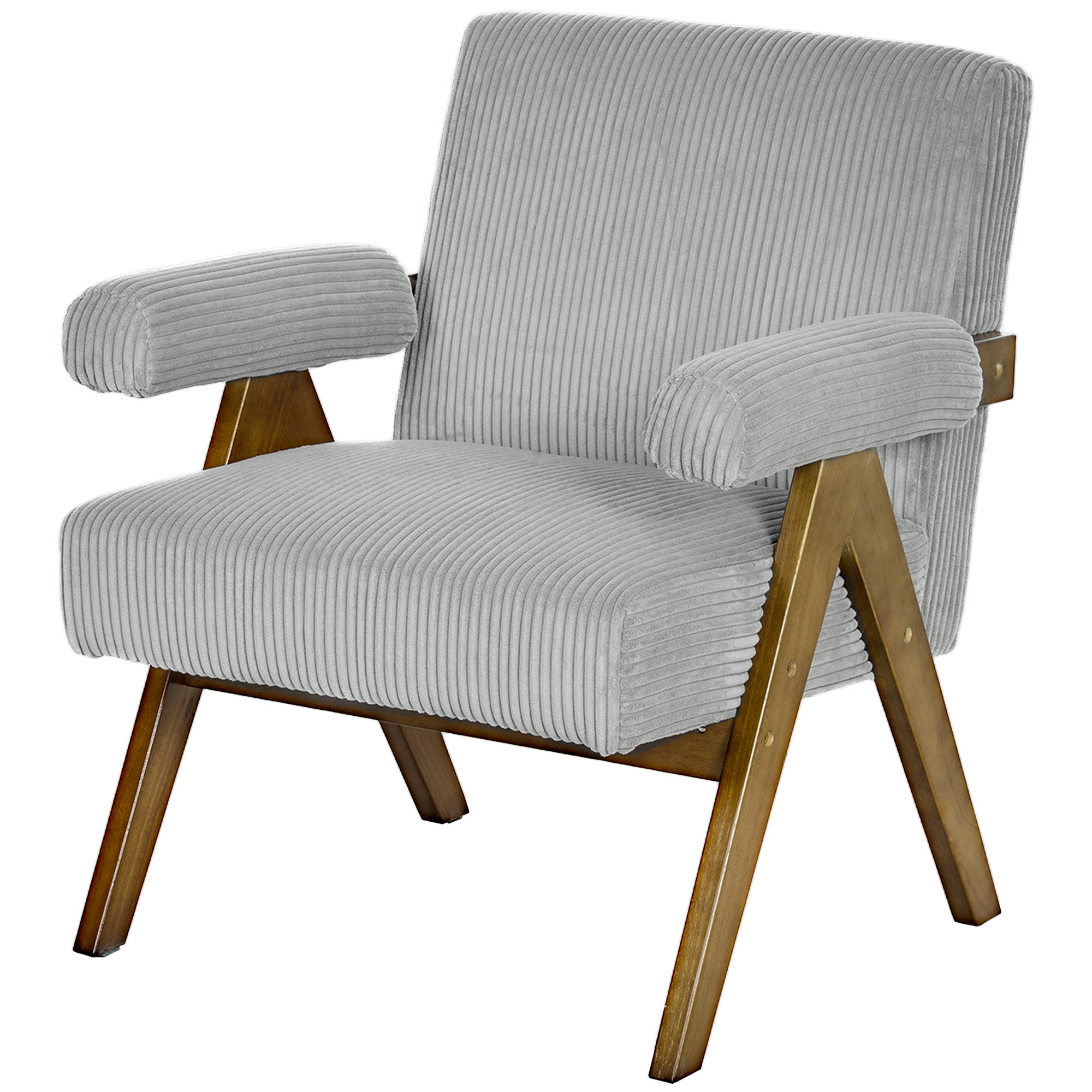 HOMCOM Accent Chair with Wide Seat, Corduroy Upholstered Armchair, Modern Living Room Chair with Soft Padded Armrests and Solid Wood Legs for Reading, Bedroom, Light Grey