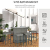 Outsunny 5 Pieces Patio Bar Set, Outdoor PE Rattan Wicker High Top Outdoor Table and Chairs Outdoor Bar Set with Tempered Glass Top Bar Table and Shelves, 4 Bar Chairs, Grey