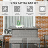Outsunny 5 Pieces Patio Bar Set, Outdoor PE Rattan Wicker High Top Outdoor Table and Chairs Outdoor Bar Set with Tempered Glass Top Bar Table and Shelves, 4 Bar Chairs, Grey