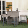 Outsunny 5 Pieces Patio Bar Set, Outdoor PE Rattan Wicker High Top Outdoor Table and Chairs Outdoor Bar Set with Tempered Glass Top Bar Table and Shelves, 4 Bar Chairs, Grey