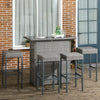 Outsunny 5 Pieces Patio Bar Set, Outdoor PE Rattan Wicker High Top Outdoor Table and Chairs Outdoor Bar Set with Tempered Glass Top Bar Table and Shelves, 4 Bar Chairs, Grey
