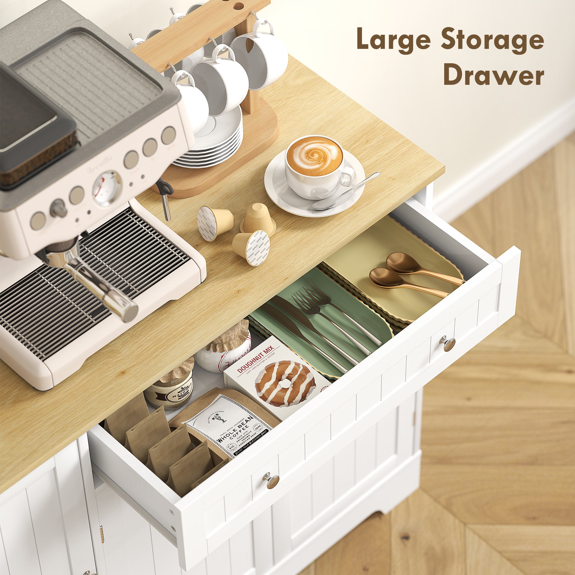 HOMCOM Modern Coffee Bar Cabinet with Storage, Sideboard Buffet Cabinet with  Drawer, Adjustable Shelves, Small Kitchen Pantry with Door Shelves, White