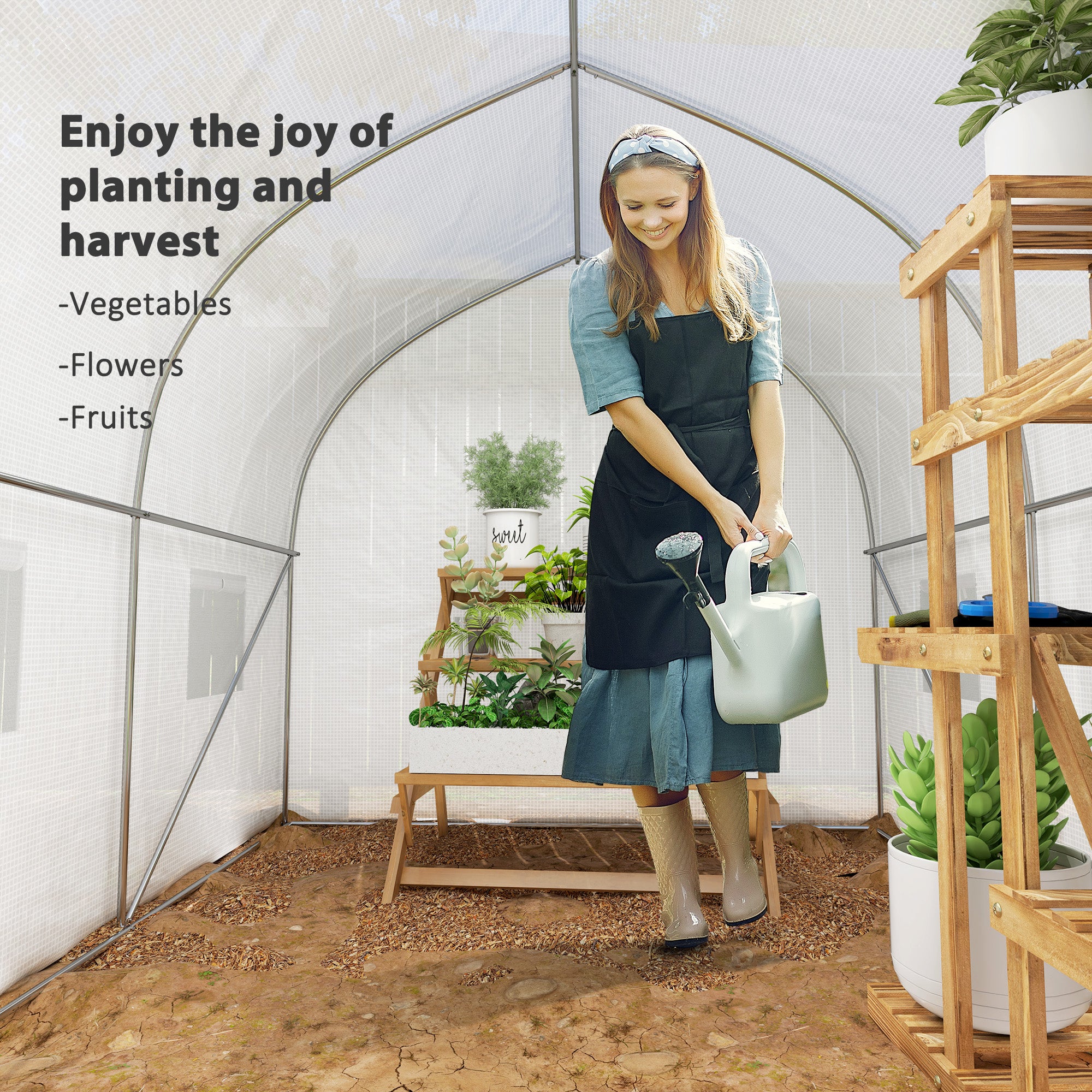 Outsunny 11.5' x 6.6' x 6.6' Portable Walk-In Tunnel Greenhouse, Garden Plant Growing Warm House, Outdoor Seed Flower Vegetable Growth Tent, White