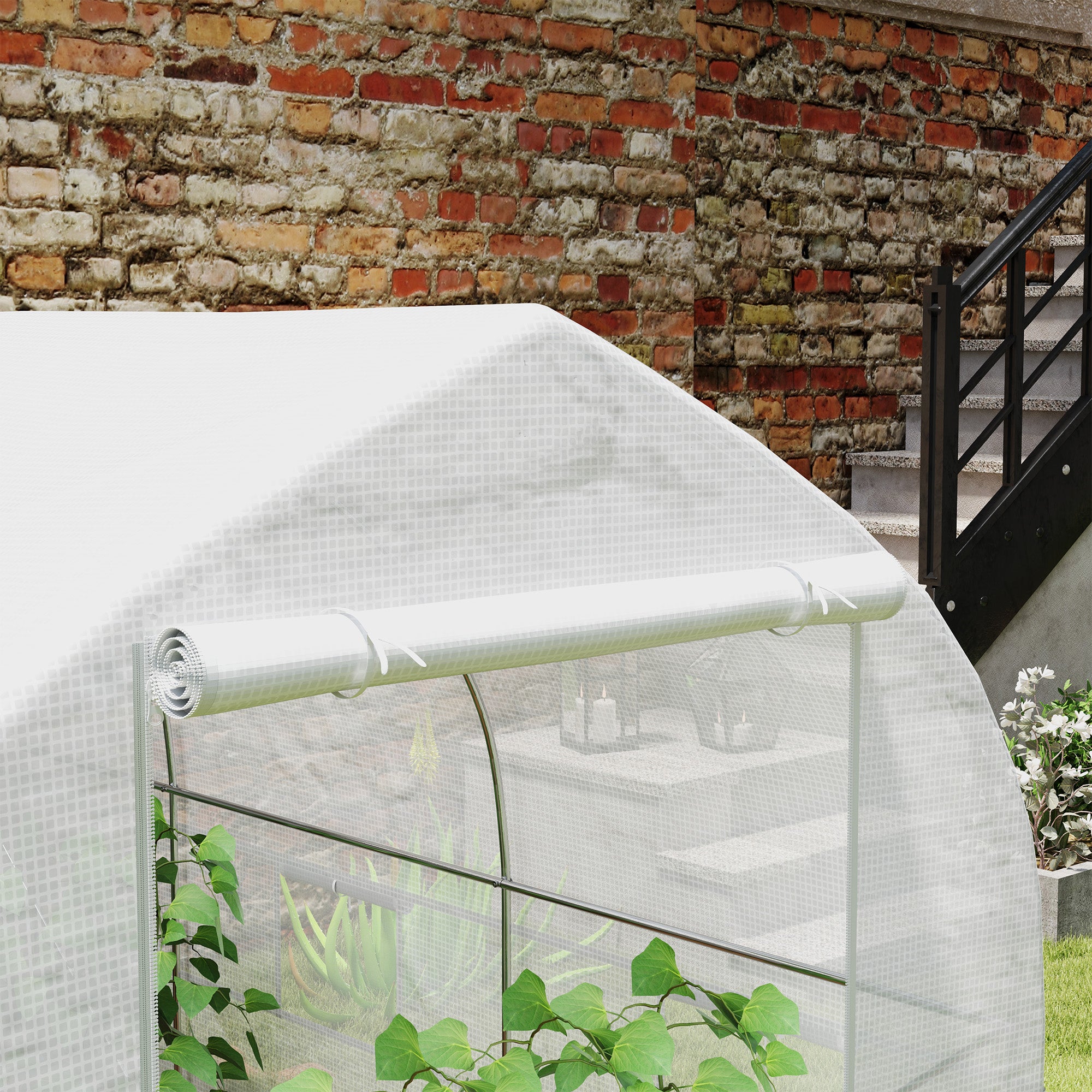 Outsunny 11.5' x 6.6' x 6.6' Portable Walk-In Tunnel Greenhouse, Garden Plant Growing Warm House, Outdoor Seed Flower Vegetable Growth Tent, White