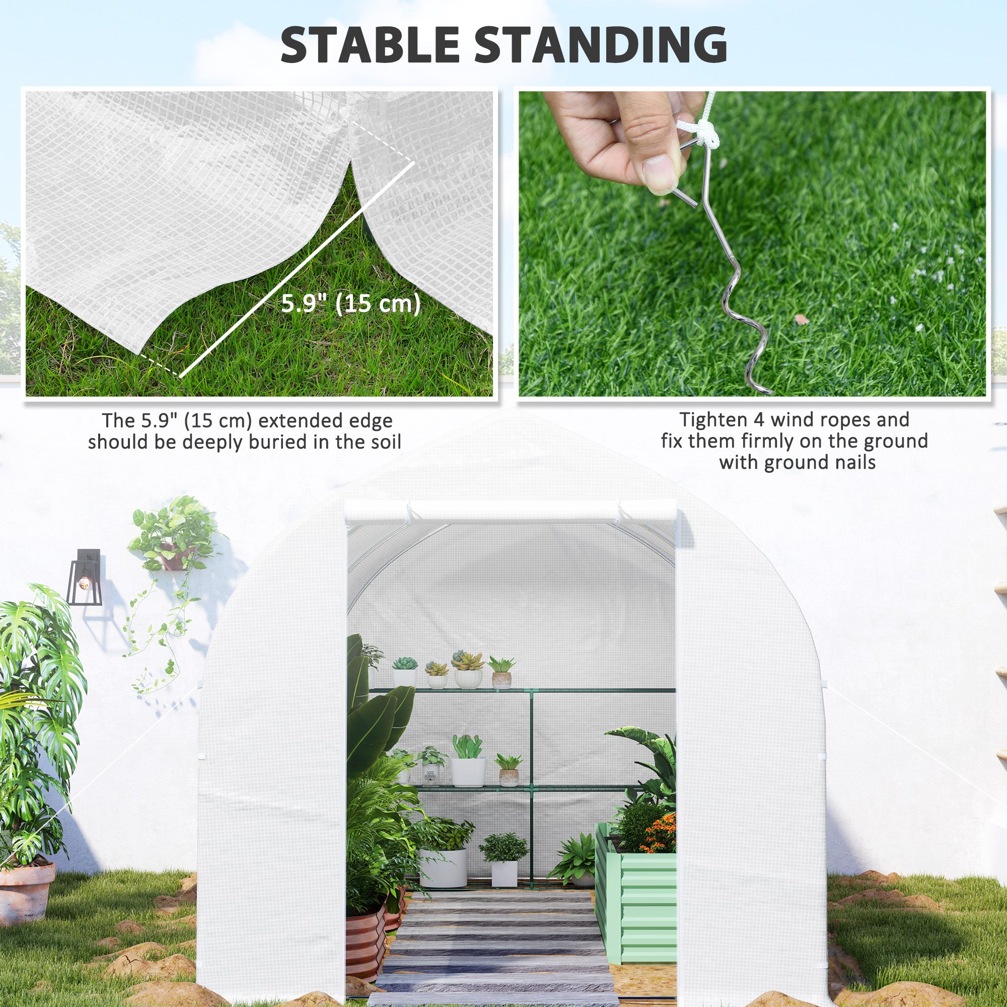 Outsunny 11.5' x 6.6' x 6.6' Portable Walk-In Tunnel Greenhouse, Garden Plant Growing Warm House, Outdoor Seed Flower Vegetable Growth Tent, White