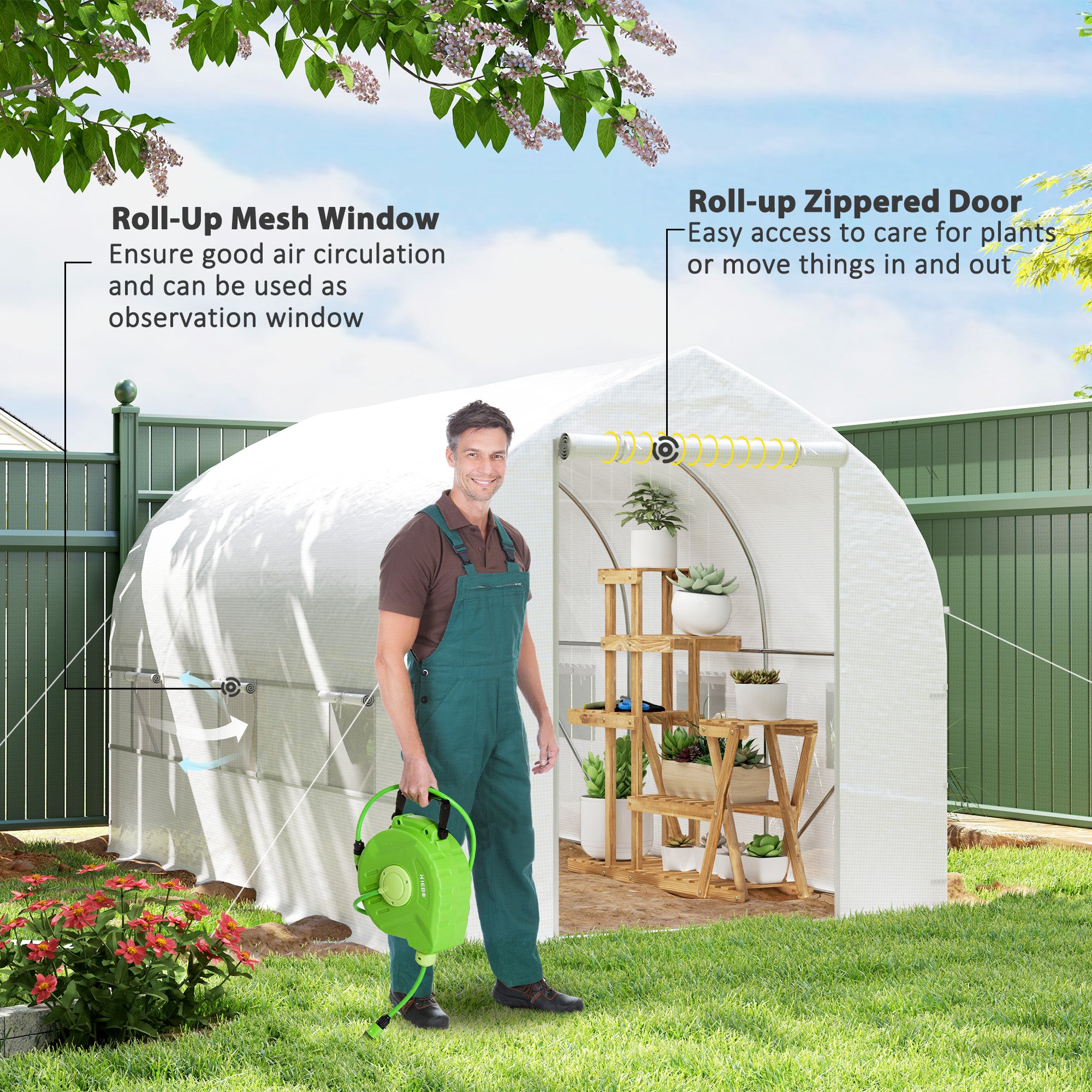 Outsunny 11.5' x 6.6' x 6.6' Portable Walk-In Tunnel Greenhouse, Garden Plant Growing Warm House, Outdoor Seed Flower Vegetable Growth Tent, White