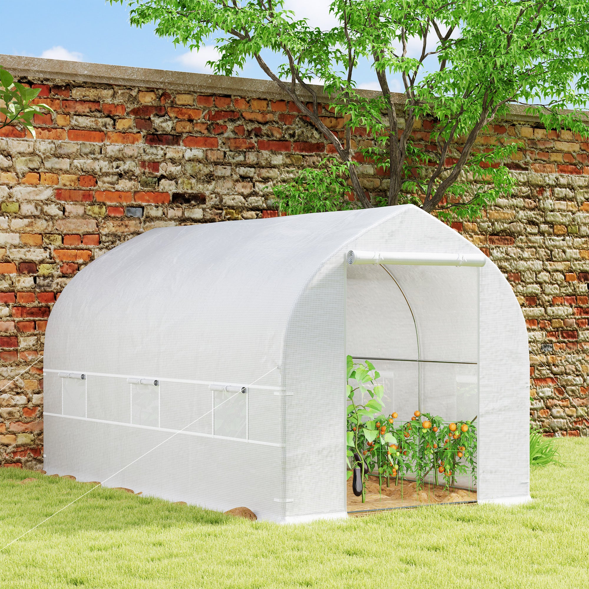 Outsunny 11.5' x 6.6' x 6.6' Portable Walk-In Tunnel Greenhouse, Garden Plant Growing Warm House, Outdoor Seed Flower Vegetable Growth Tent, White