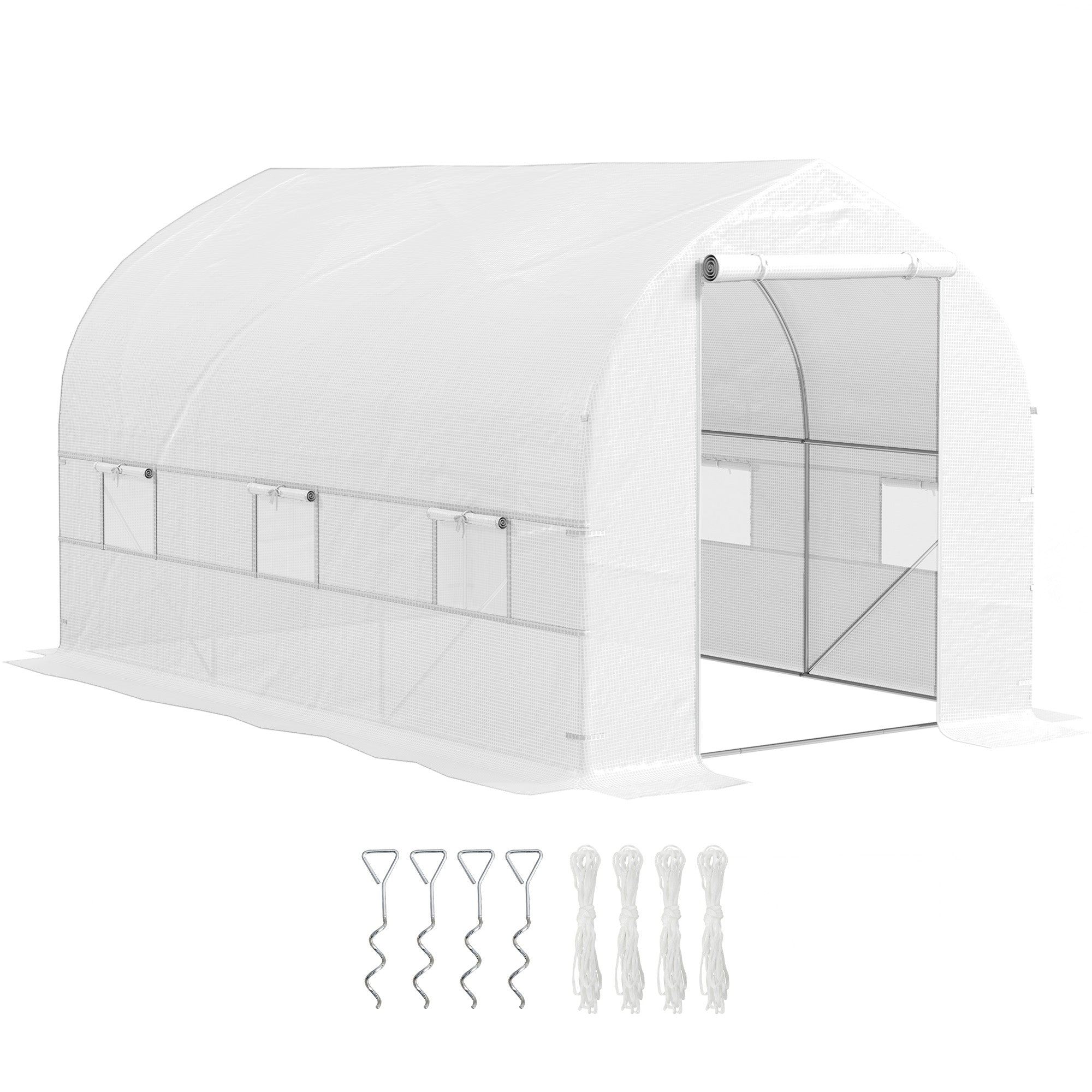 Outsunny 11.5' x 6.6' x 6.6' Portable Walk-In Tunnel Greenhouse, Garden Plant Growing Warm House, Outdoor Seed Flower Vegetable Growth Tent, White