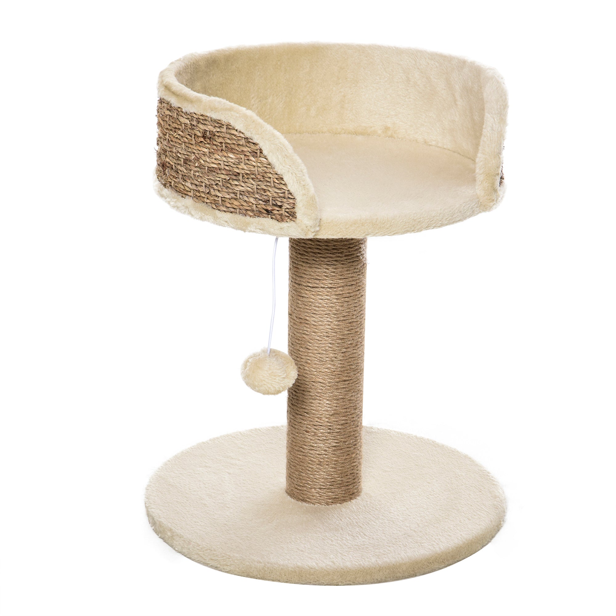 PawHut Small Cat Tree with Scratching Post, Perch, Toy Ball, Cat Tower for Indoor Cats - 16" x 16" x 19", Beige