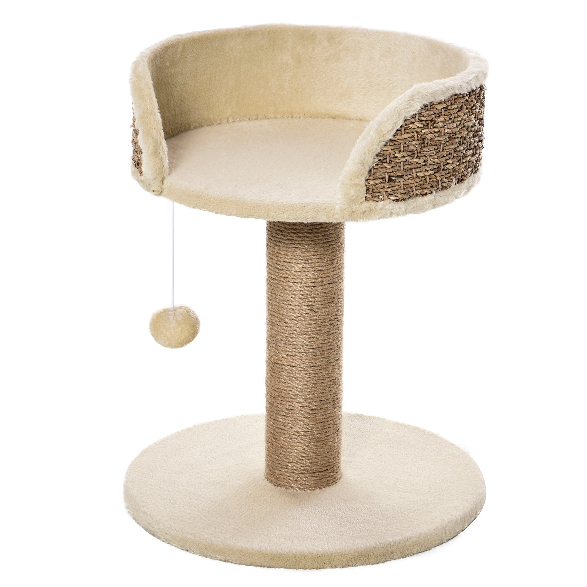 PawHut Small Cat Tree with Scratching Post, Perch, Toy Ball, Cat Tower for Indoor Cats - 16" x 16" x 19", Beige