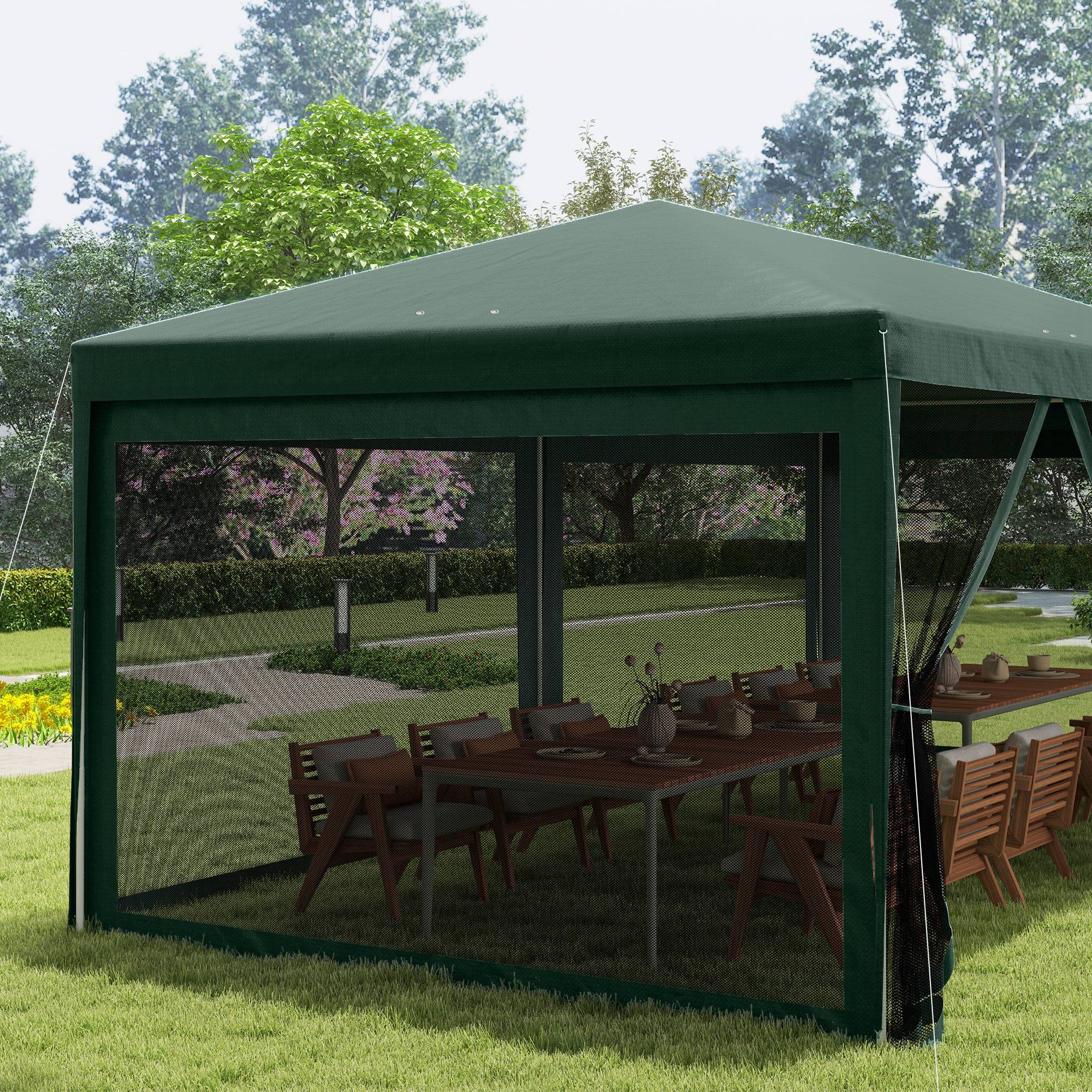 Outsunny 10' x 20' Party Tent Outdoor Canopy Garden Sun Shade with 8 Mosquito Mesh Netting and Zipper Door, Green