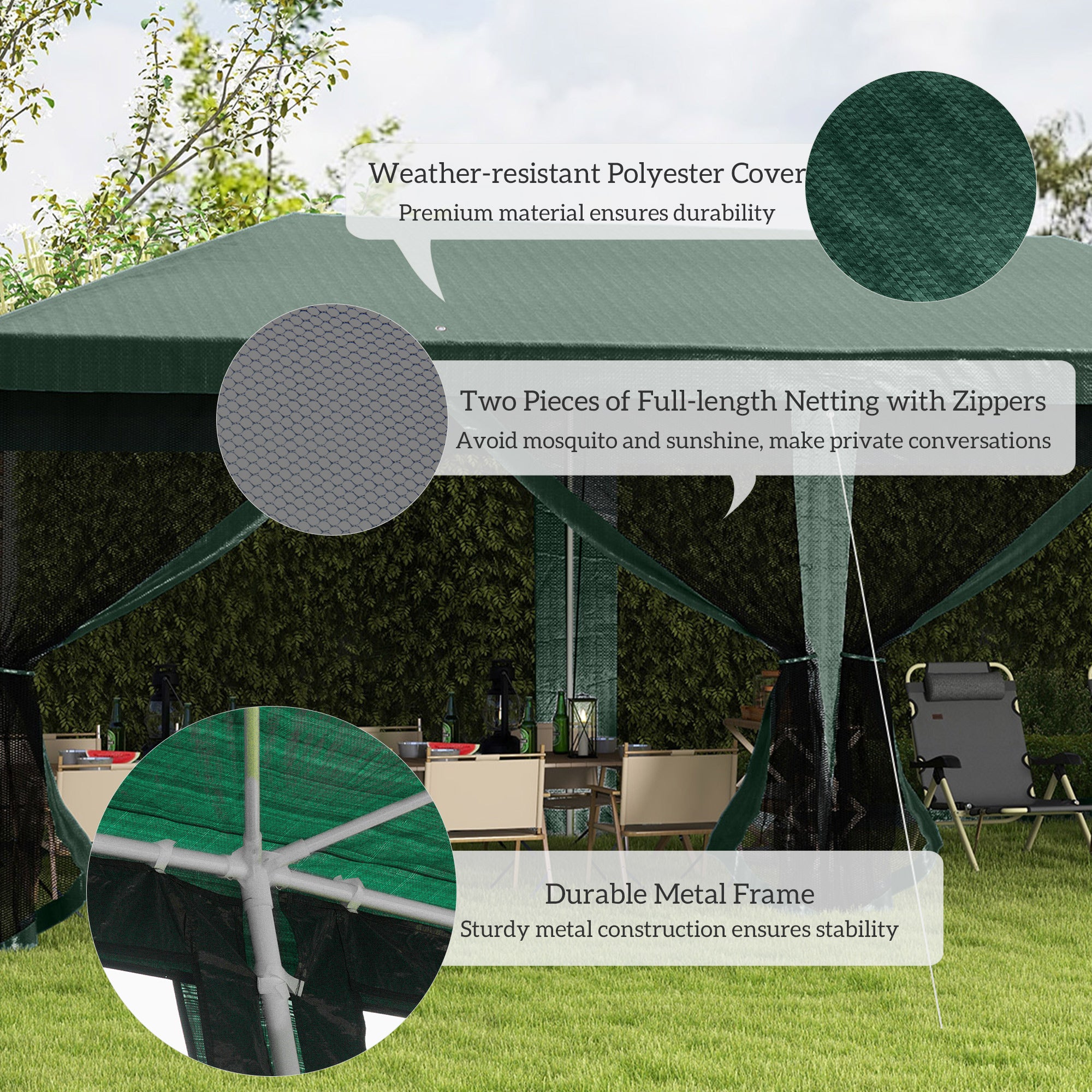 Outsunny 10' x 20' Party Tent Outdoor Canopy Garden Sun Shade with 8 Mosquito Mesh Netting and Zipper Door, Green