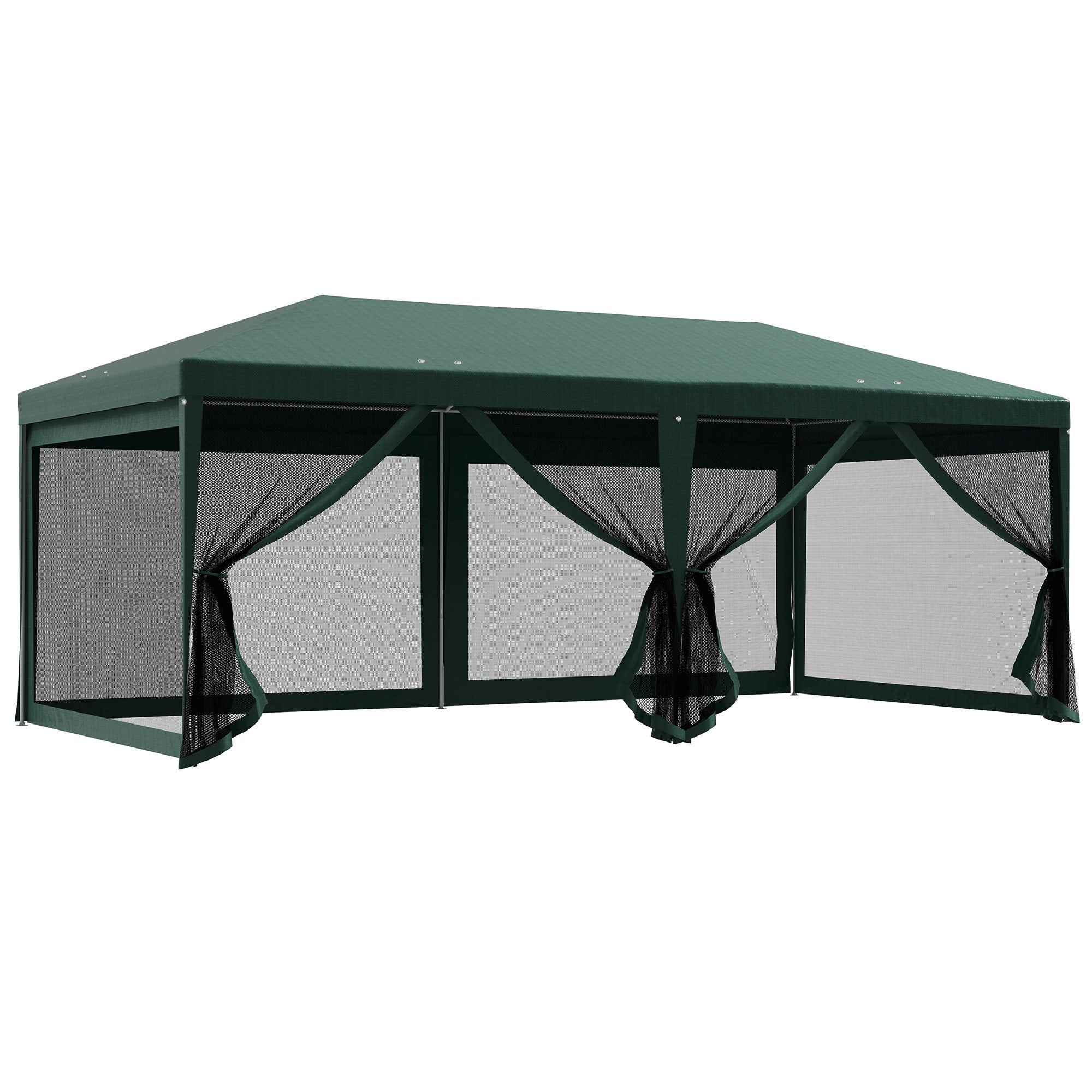 Outsunny 10' x 20' Party Tent Outdoor Canopy Garden Sun Shade with 8 Mosquito Mesh Netting and Zipper Door, Green