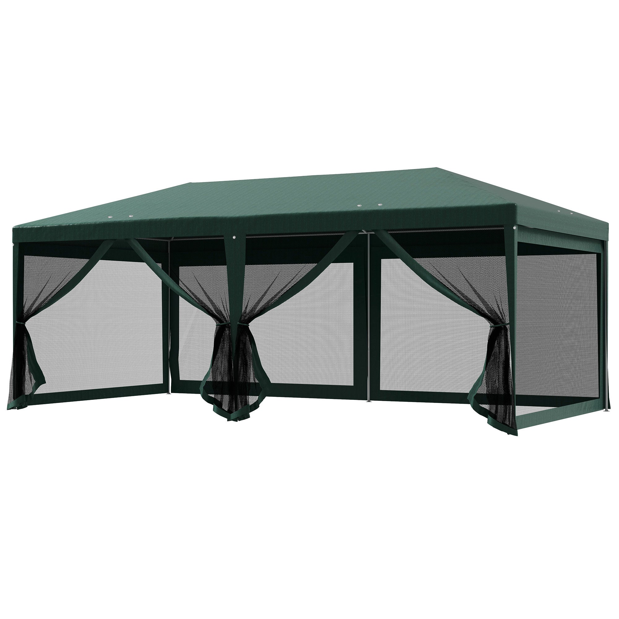 Outsunny 10' x 20' Party Tent Outdoor Canopy Garden Sun Shade with 8 Mosquito Mesh Netting and Zipper Door, Green