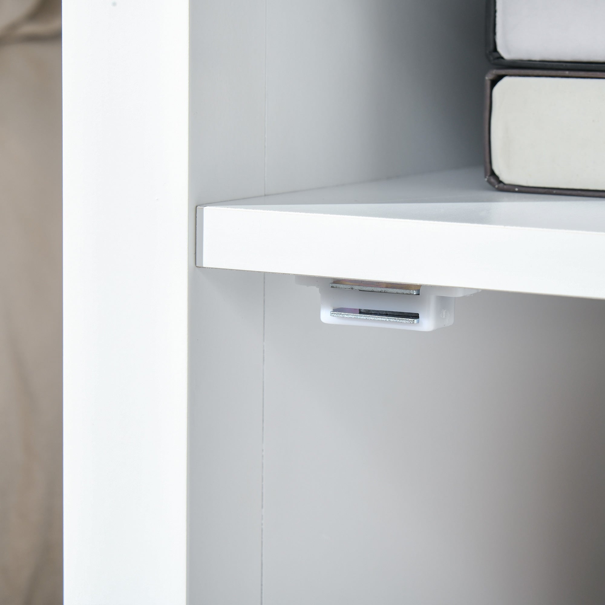 HOMCOM Narrow Side Table, Accent End Table with Pull-out Tray, Open Shelf and Cupboard, Slim Nightstand with Storage for Living Room, White