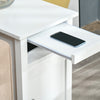 HOMCOM Narrow Side Table, Accent End Table with Pull-out Tray, Open Shelf and Cupboard, Slim Nightstand with Storage for Living Room, White